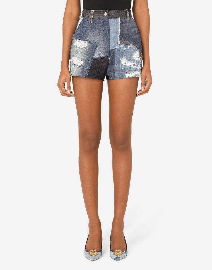 Patchwork denim shorts - 1