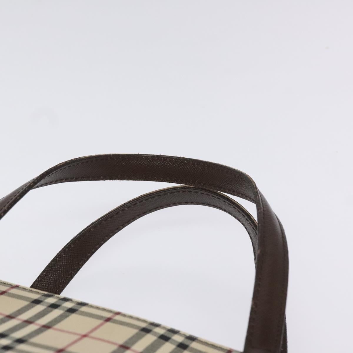 Burberry Nova Check Hand Bag Canvas Leather Beige Brown Silver - 8