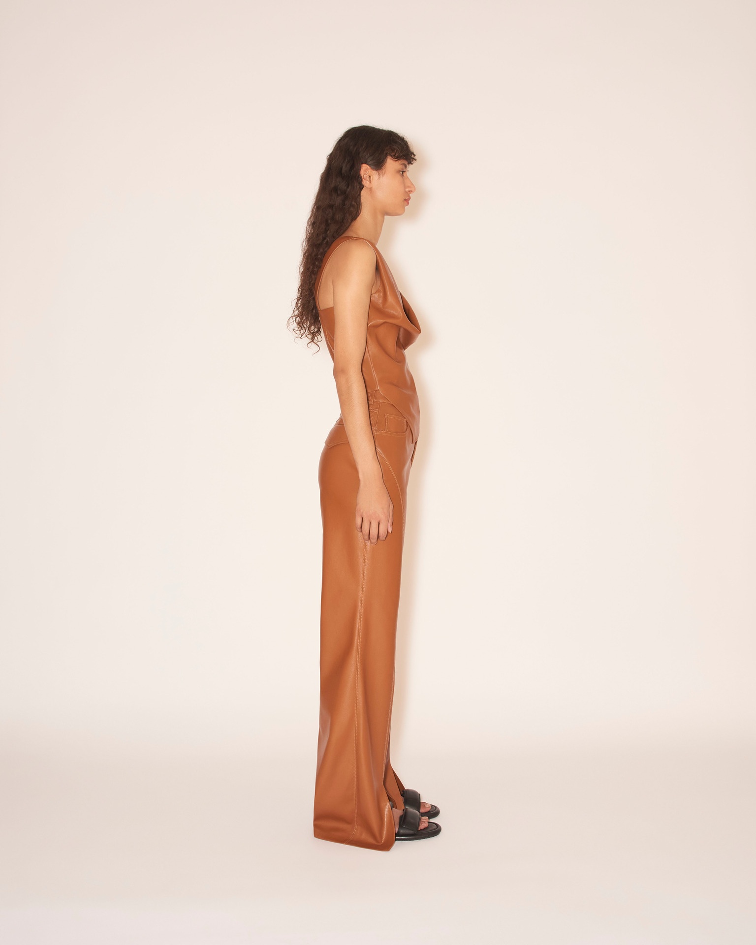 BASHA - OKOBOR™ alt-leather split hem trousers - Tobacco - 5