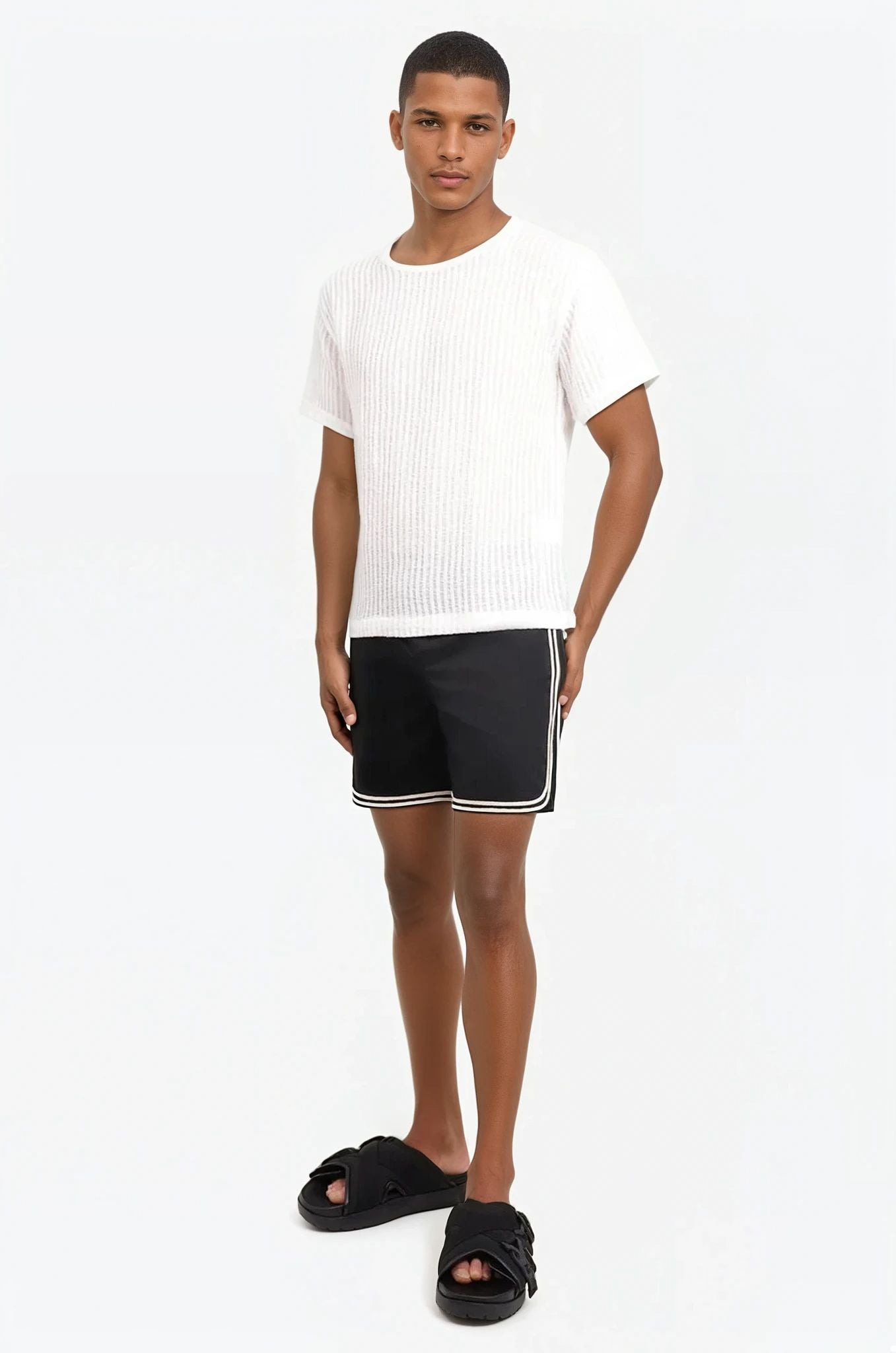 SHEER STRIPE CREWNECK S/S T-SHIRT | WHITE - 2