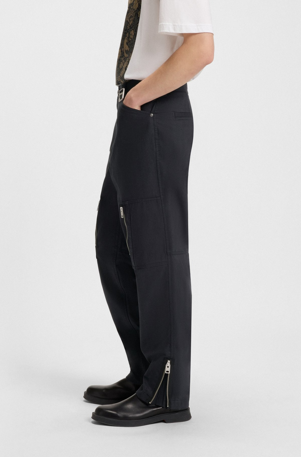 RELAXED-FIT TROUSERS IN MERCERIZED HERRINGBONE COTTON - 5