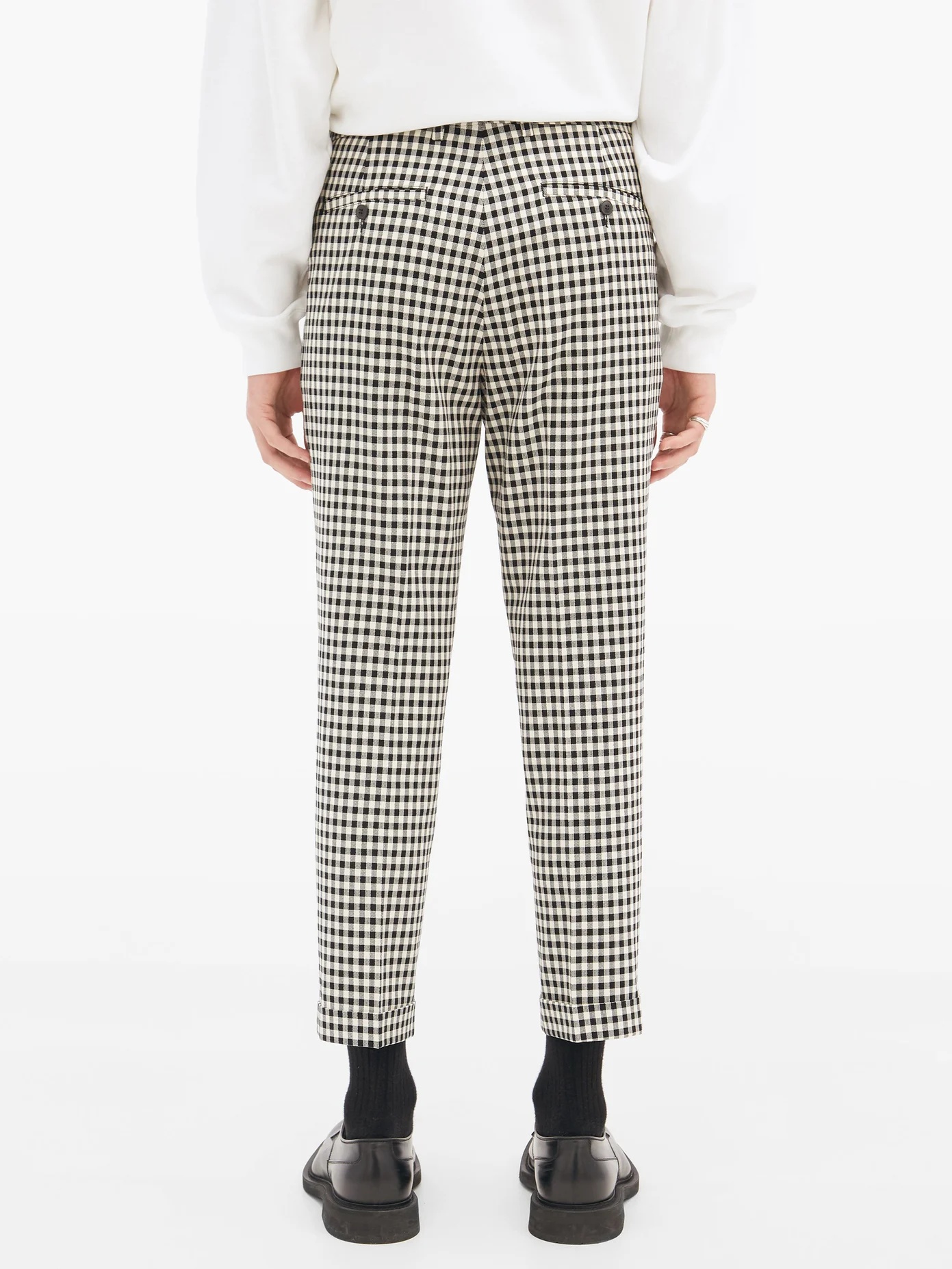 Checked pleated cotton trousers - 5