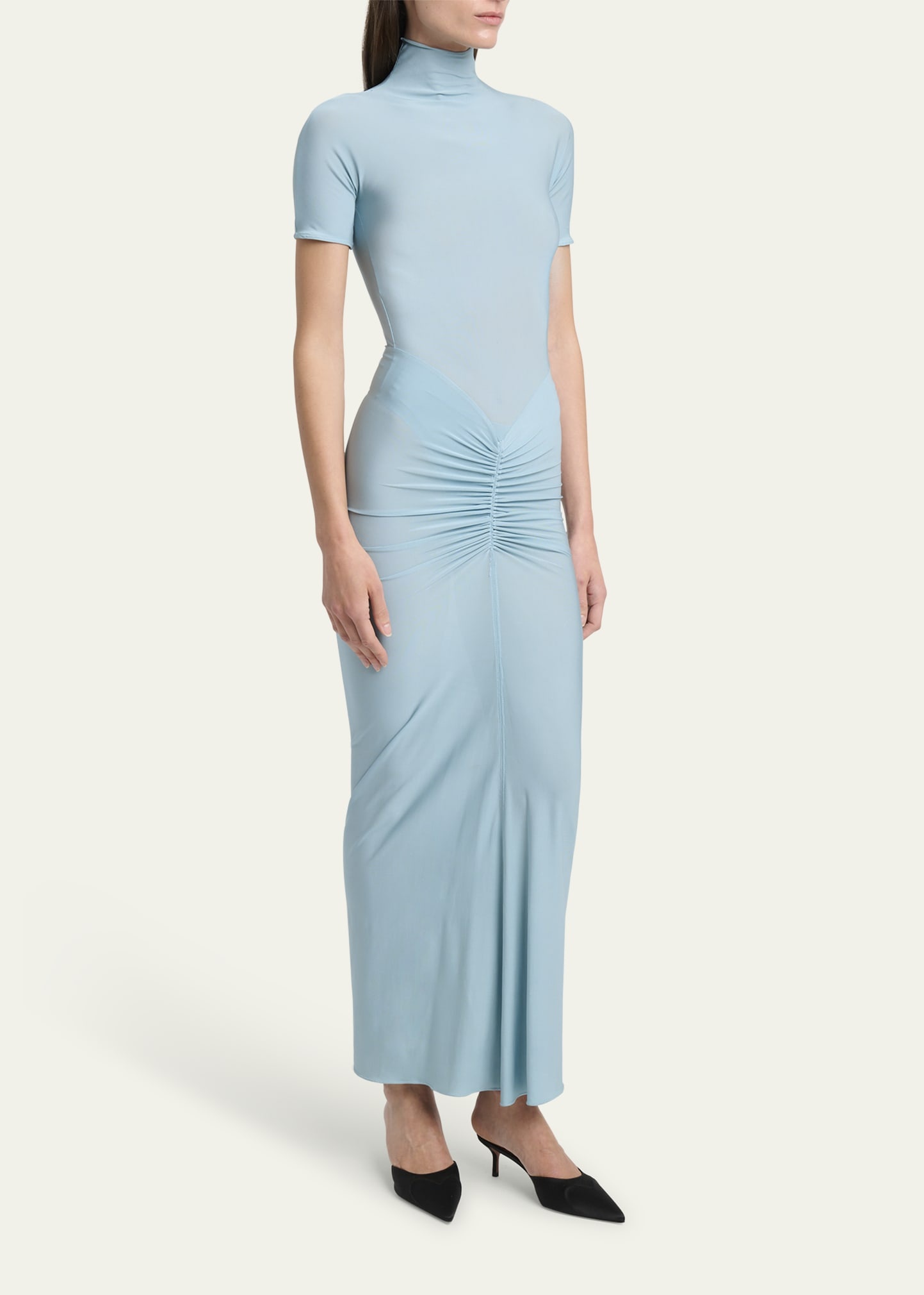 Mock Neck Draped Midi Dress - 4