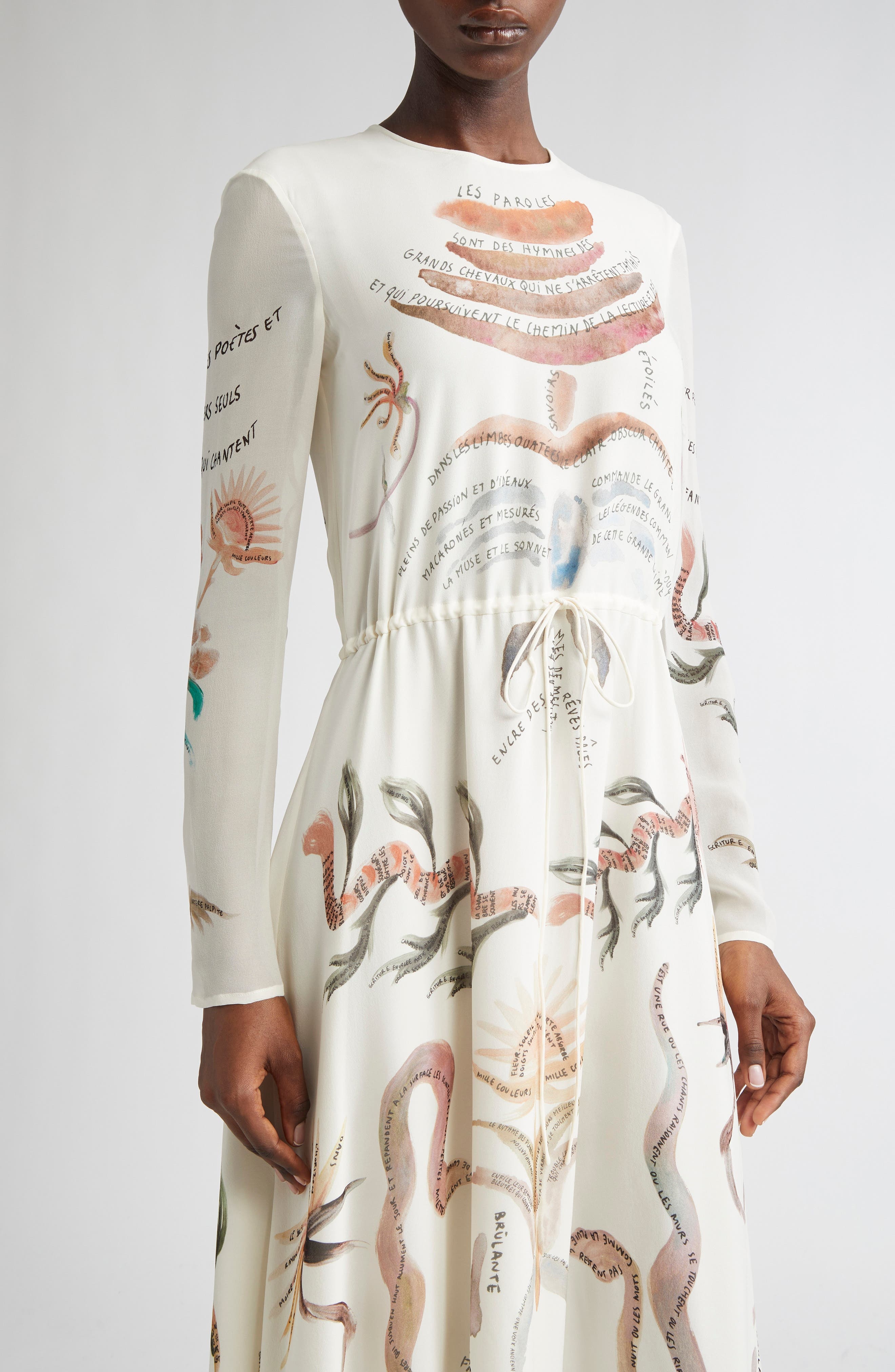 Altuzarra Sybbeline Long Sleeve Silk Georgette Maxi Dress in Ivory Figurative Tattoo at Nordstrom - 4