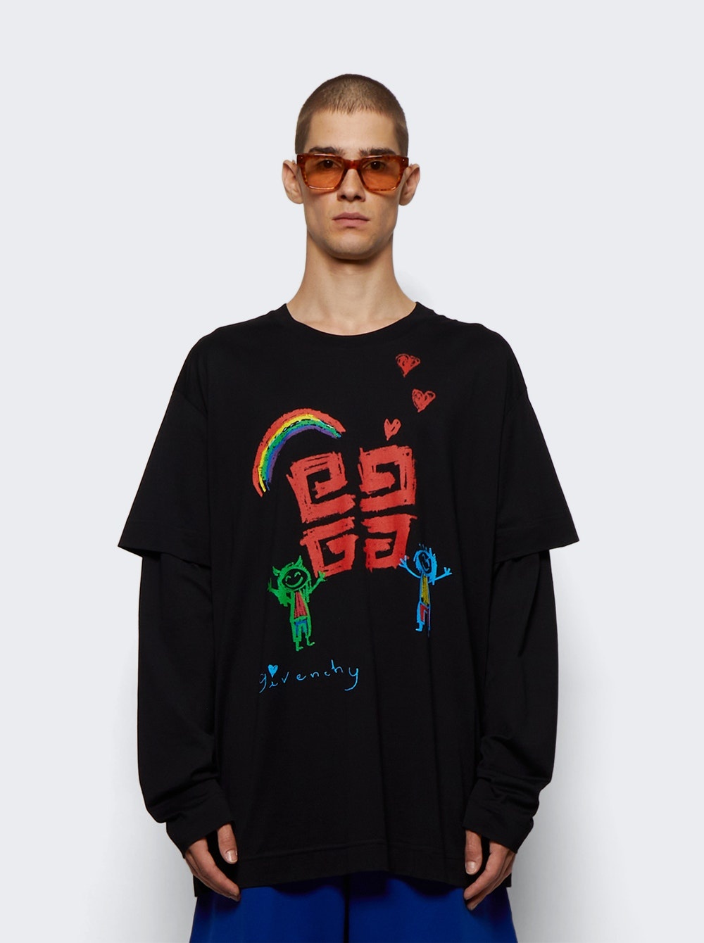 Oversized Fit Double Layer Print T-shirt Black - 3