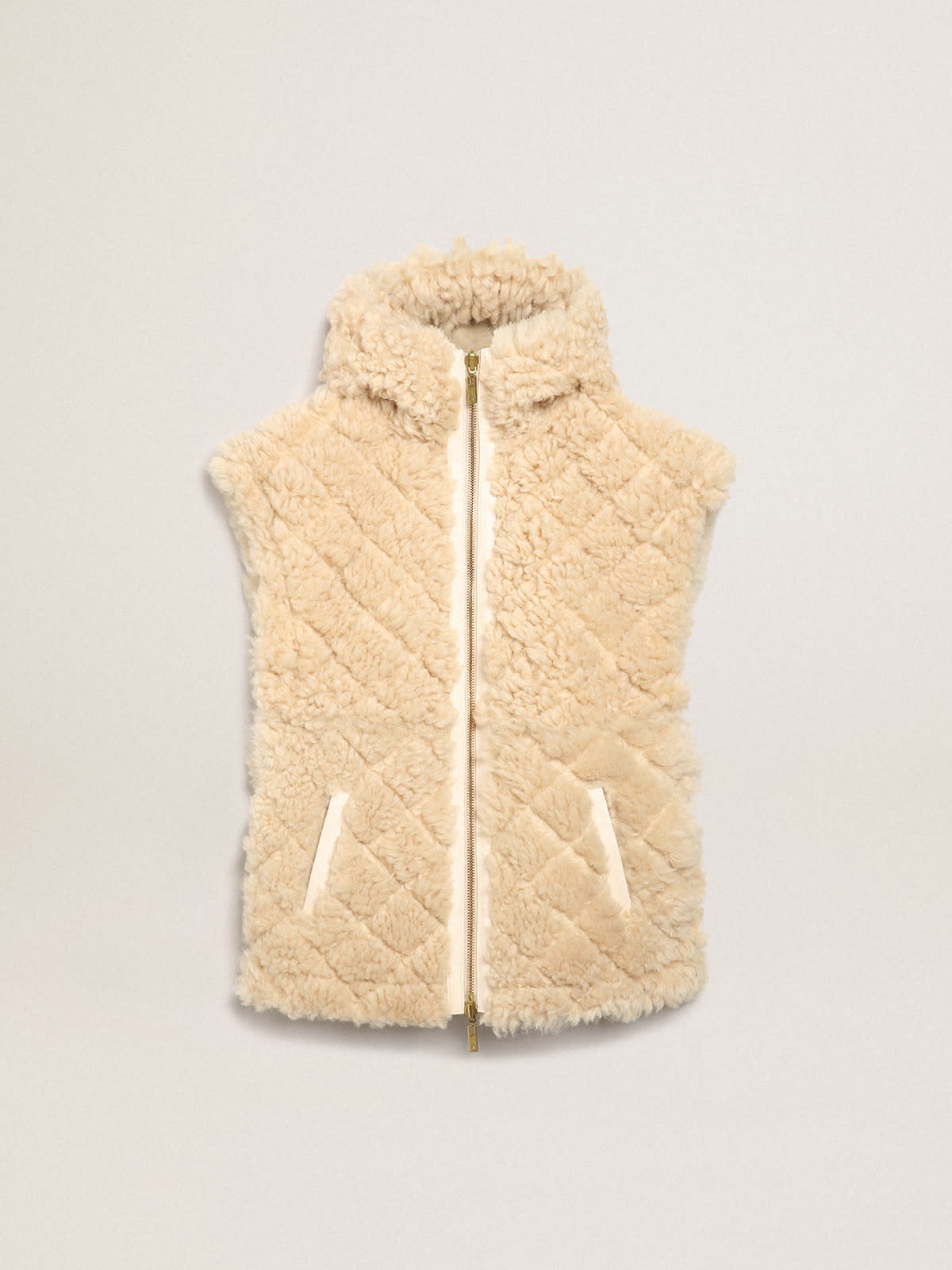 Women's reversible sheepskin vest in ecru - 1