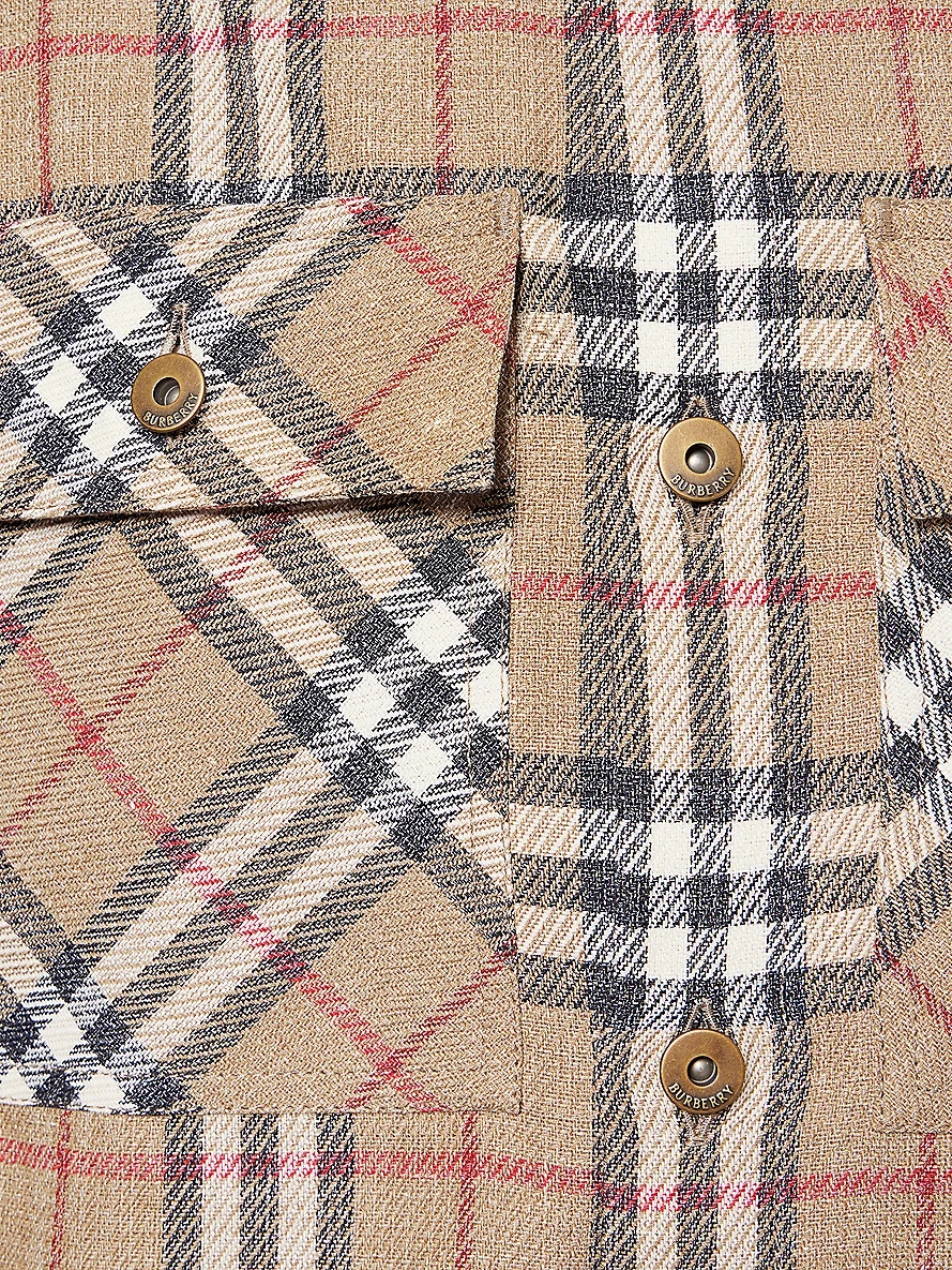 Check-Print Curved Hem Cotton and Linen Shirt - 6