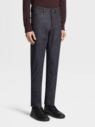 ZEGNA INK BLUE RINSE-WASHED COTTON AND CASHMERE ROCCIA JEANS outlook