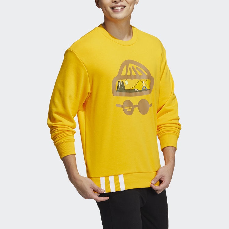 Men's adidas neo Funny Printing Round Neck Sports Pullover Yellow HG6594 - 4