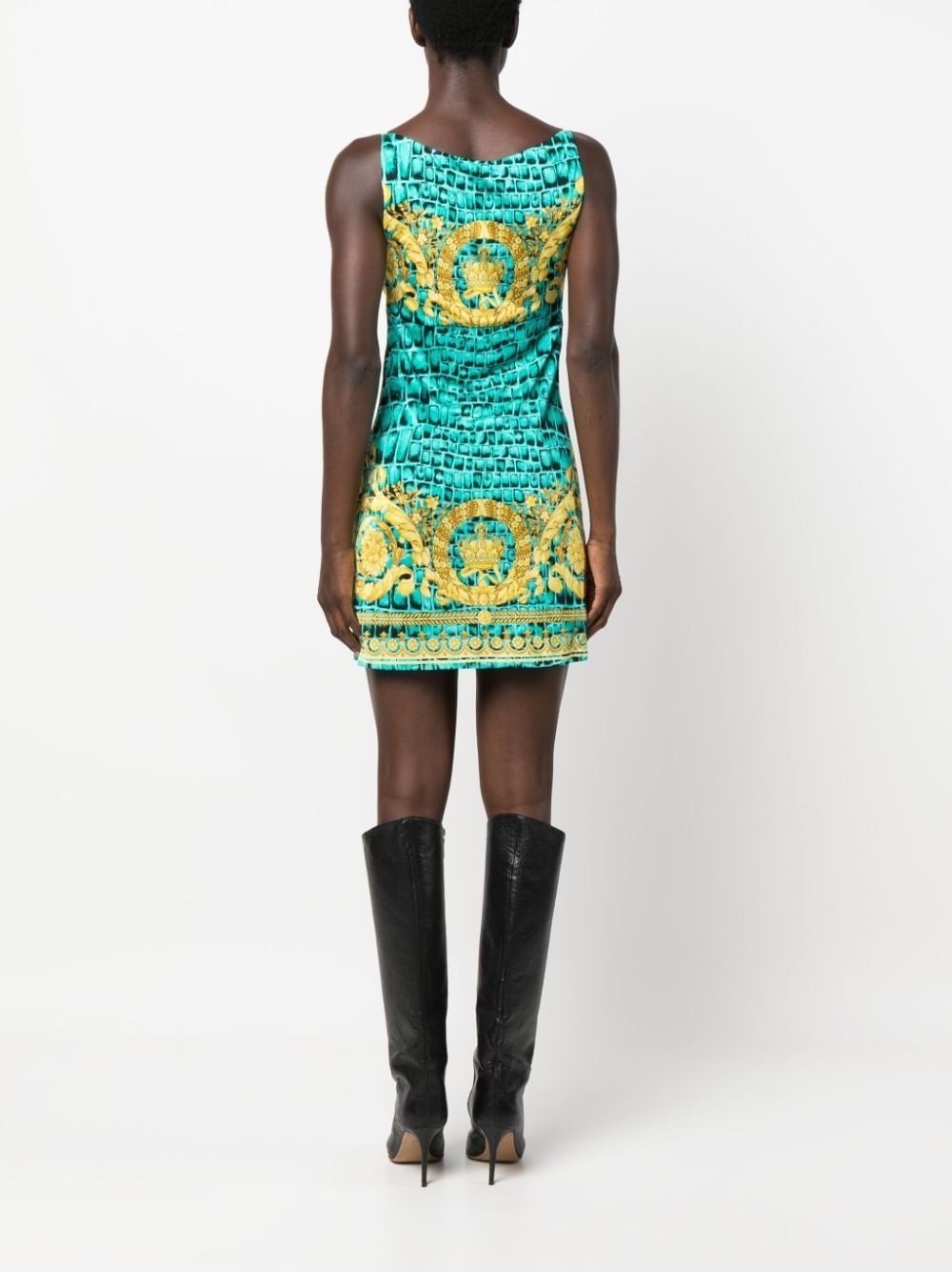 Barocco-print slip minidress - 4
