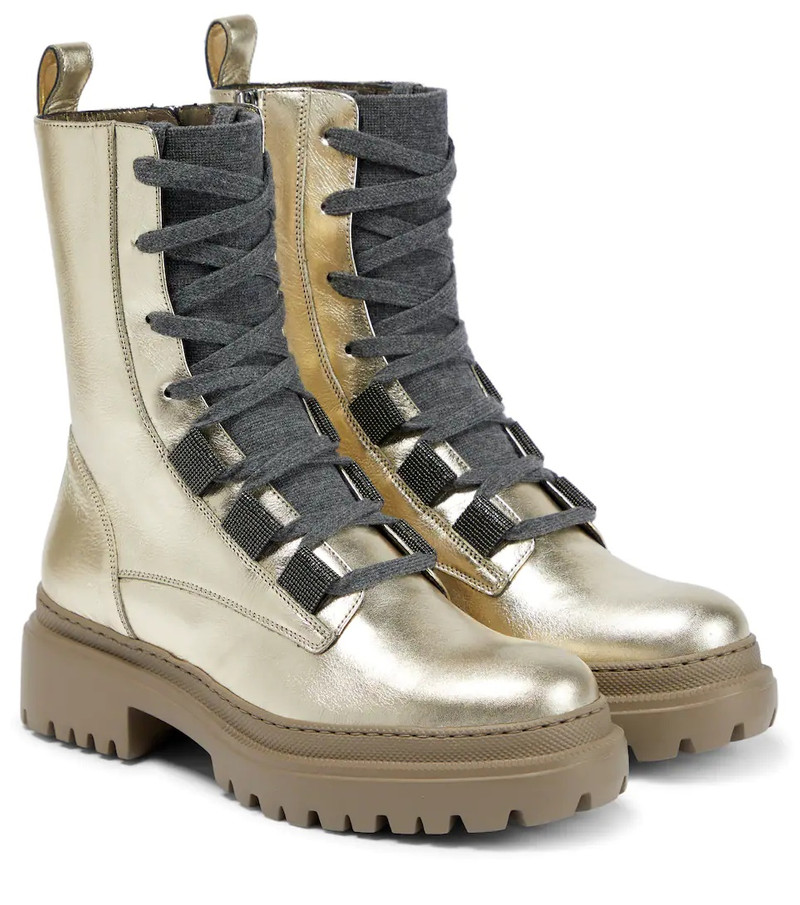 Metallic leather lace-up boots - 1