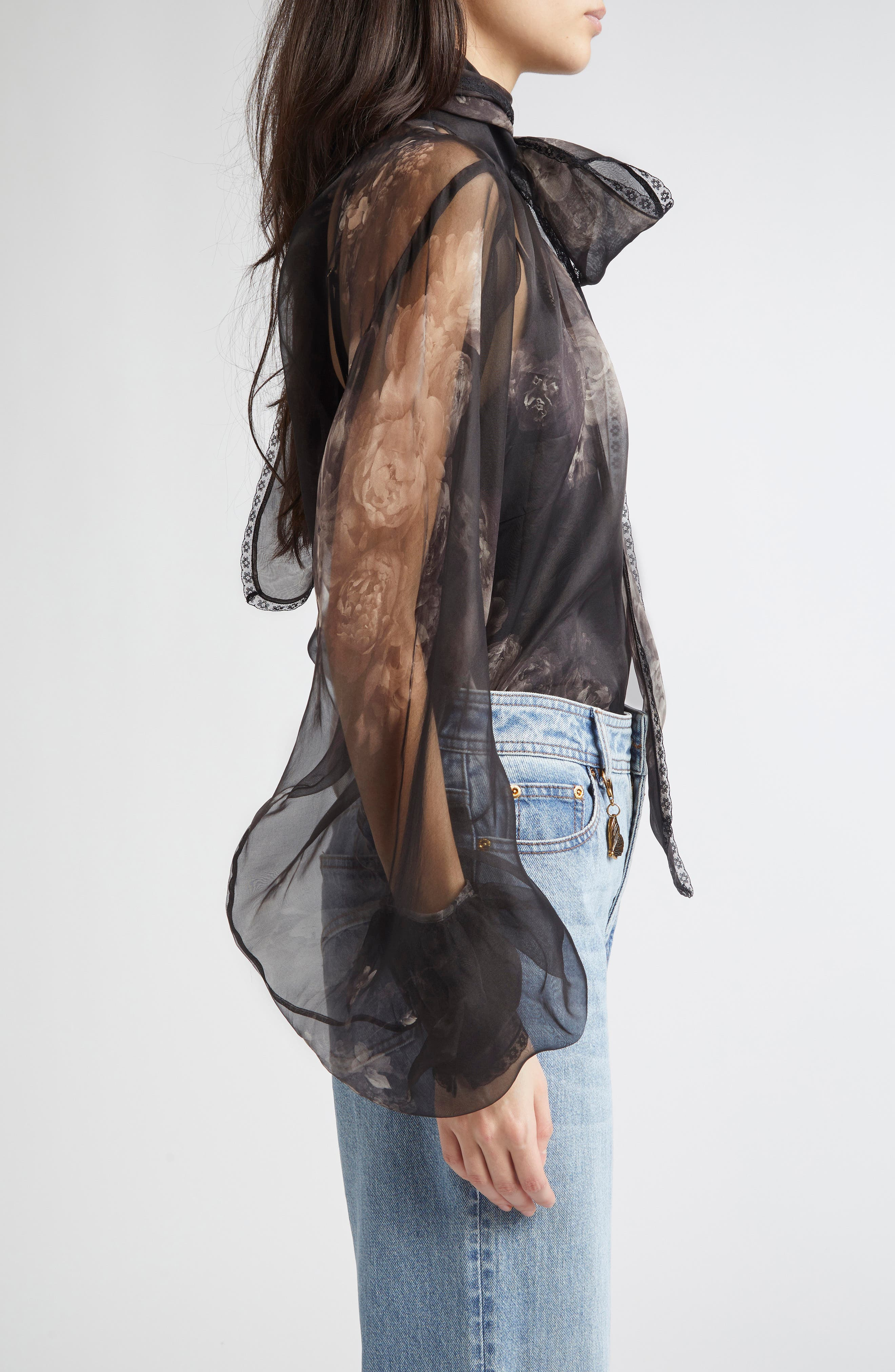 Zimmermann Hypnotic Pussy Bow Organza Top in Ghost Floral at Nordstrom - 4