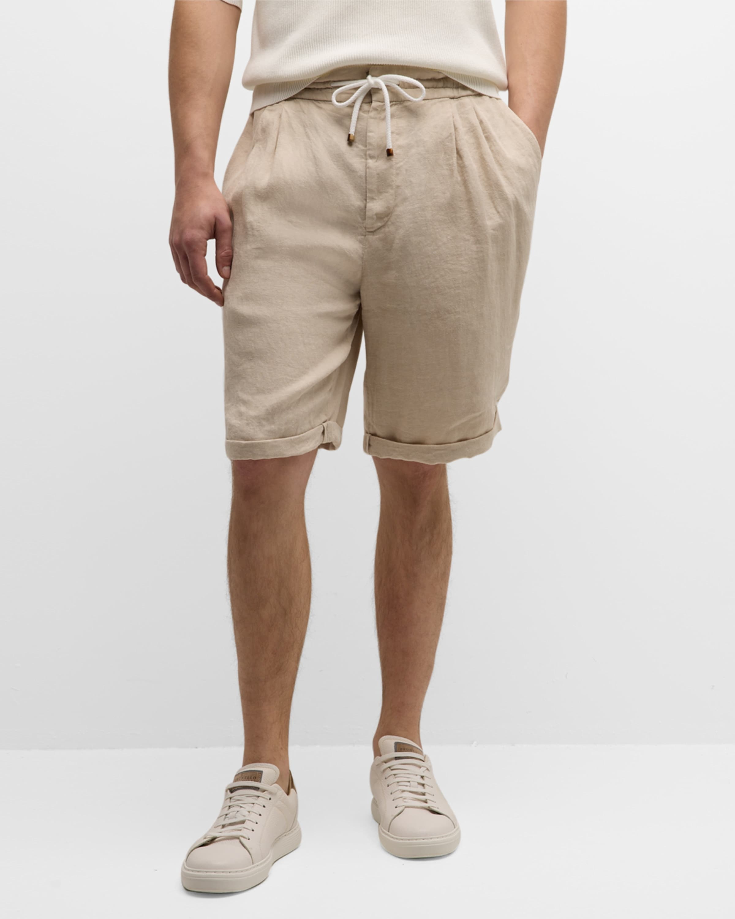 Men's Linen Double-Pleated Drawstring Shorts - 2