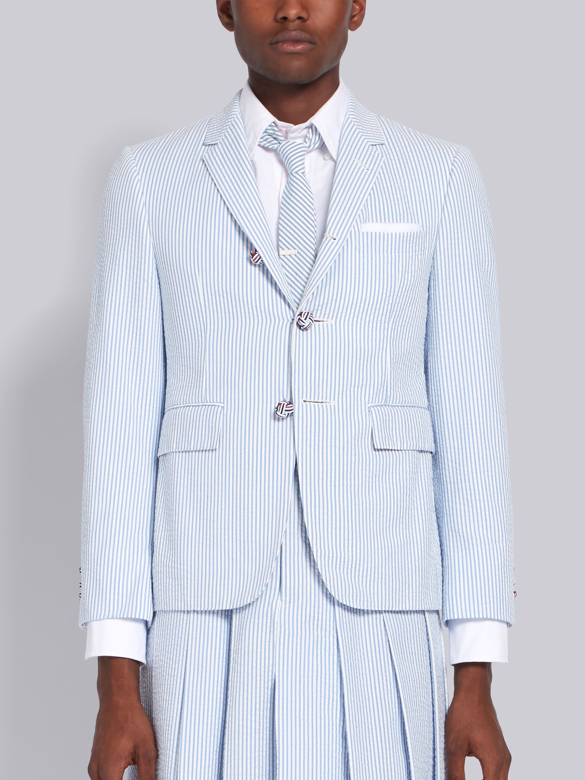 Blue Seersucker Stripe Classic Sport Coat - 1