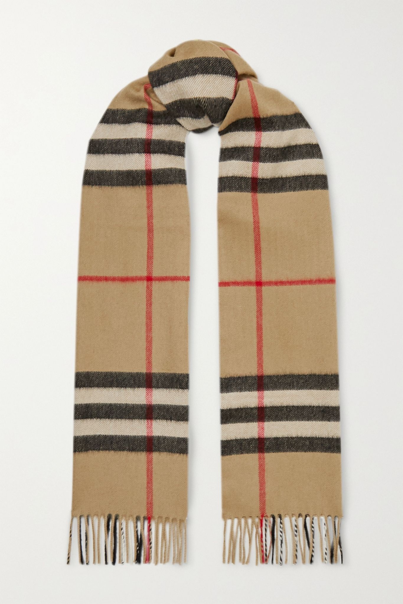 Fringed checked cashmere scarf - 1