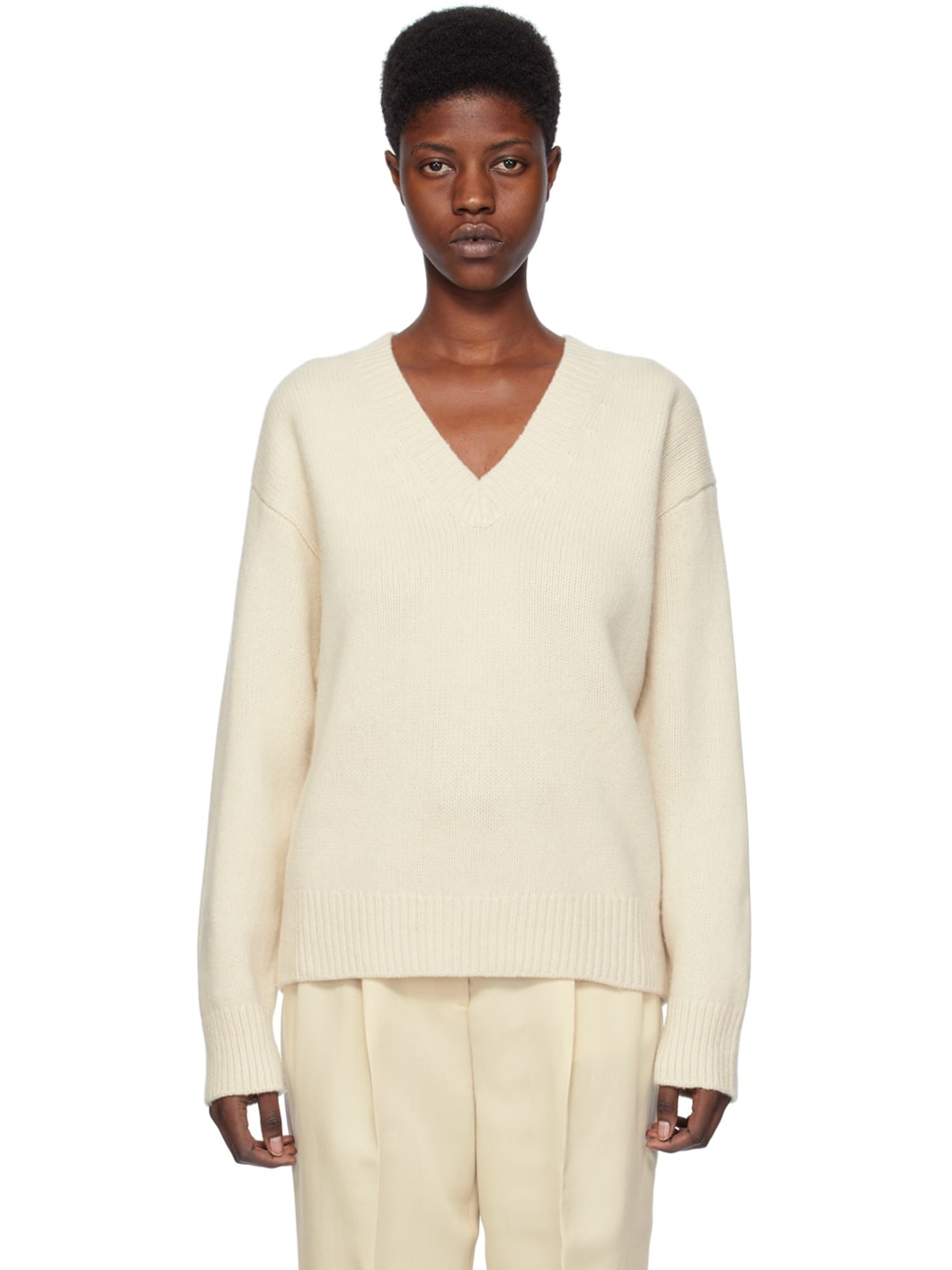 White V-Neck Sweater - 1