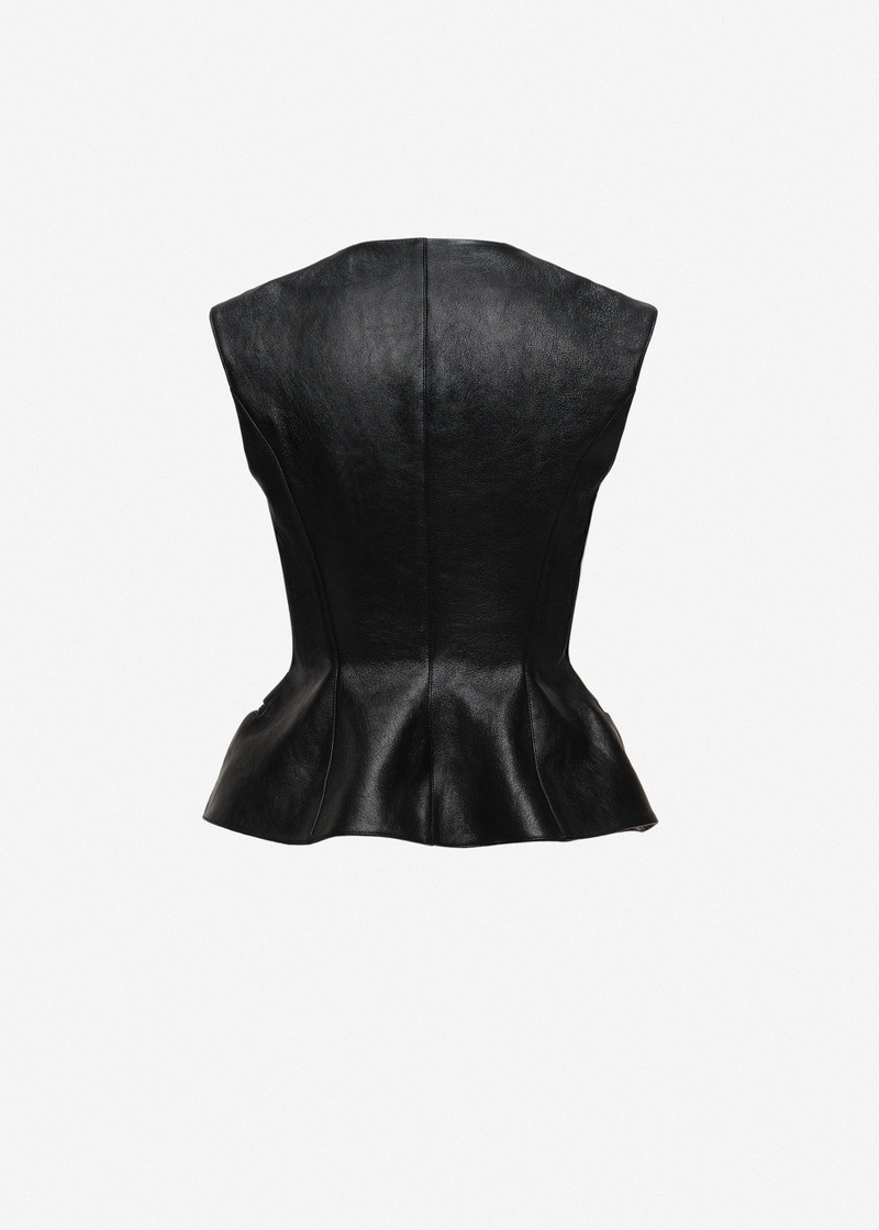 Tailored flared vest in black leather 2