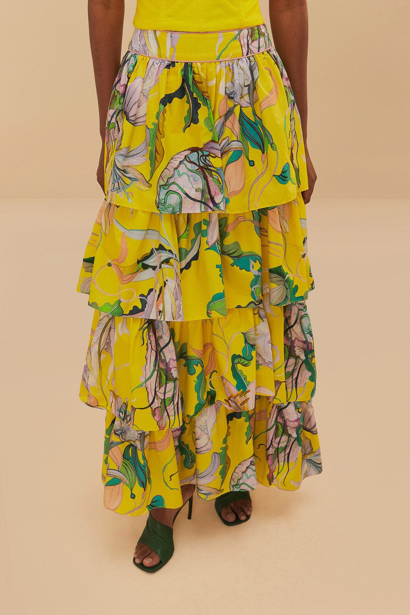 FARM RIO Yellow Jellyfish Bouquet Maxi Skirt outlook