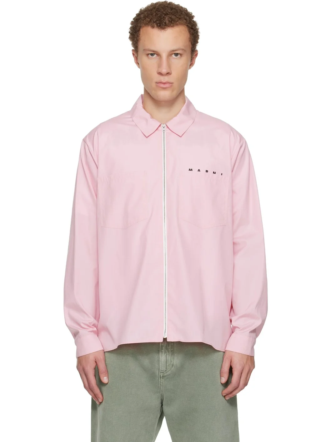 Pink Hidden Logo Organic Poplin Zip Shirt - 1