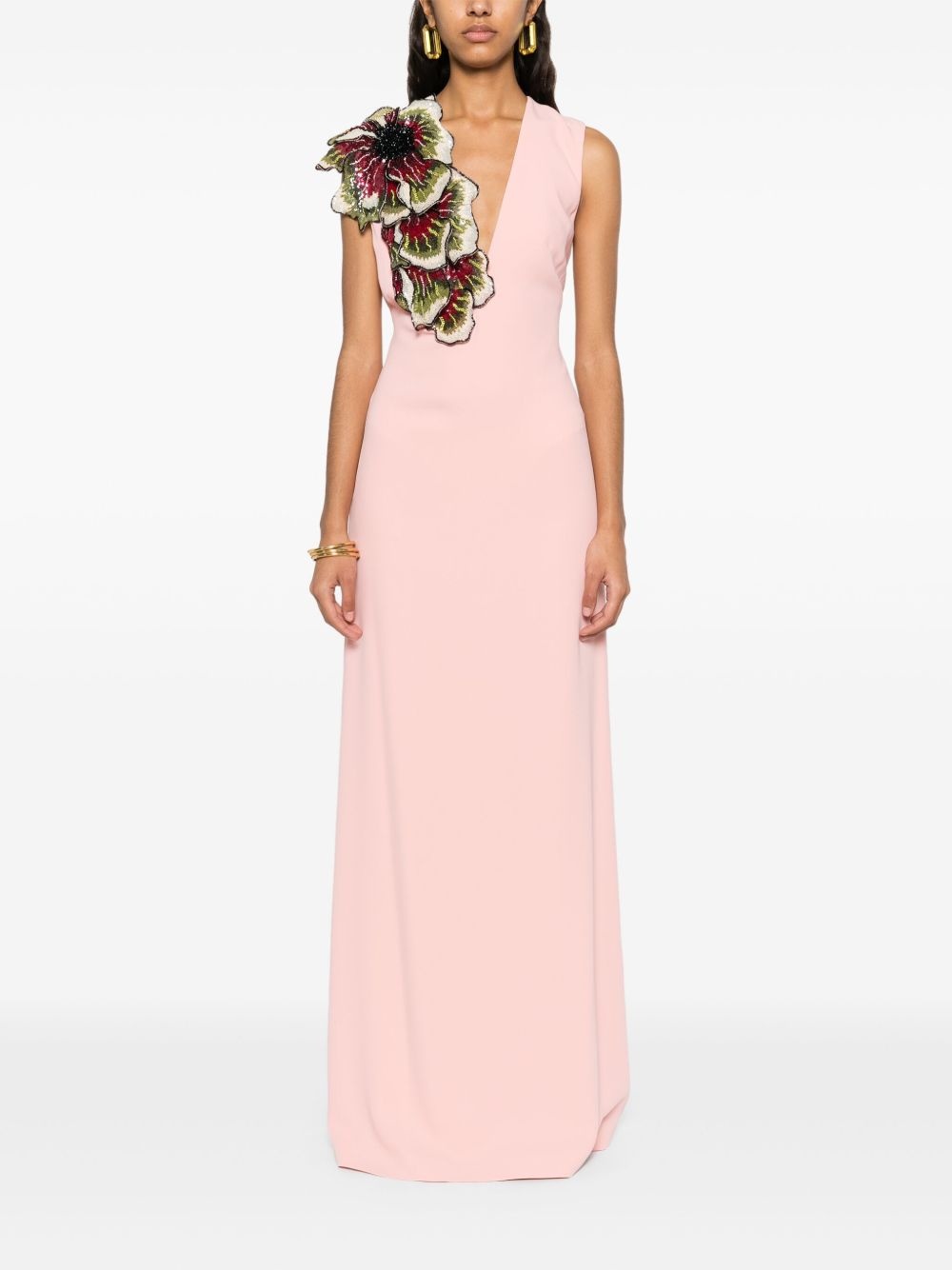 floral-appliqué gown - 2