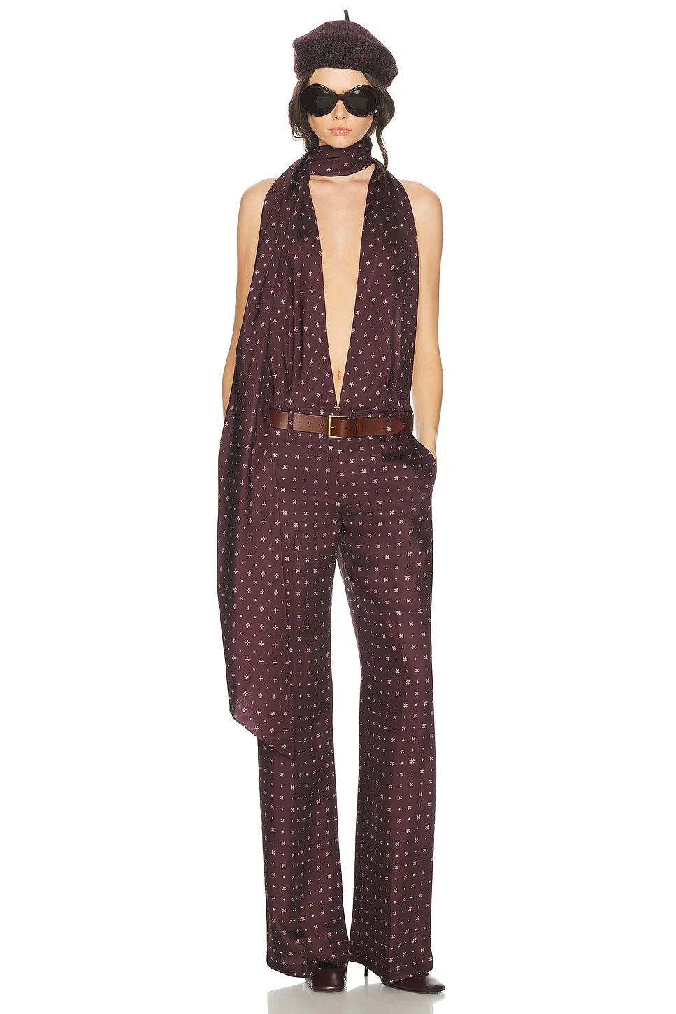 Scarf Halter Jumpsuit in Tie Print - 1