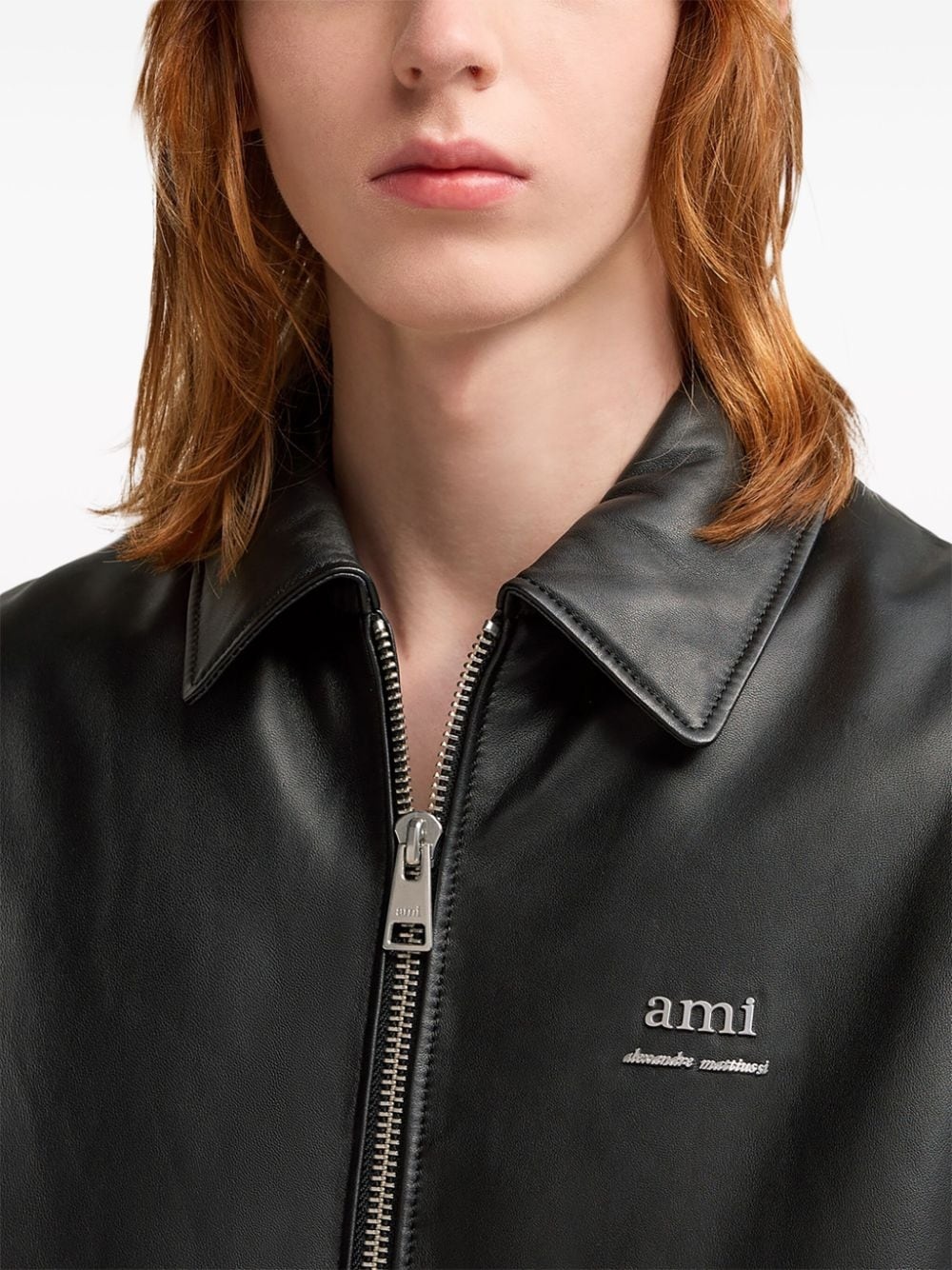 logo-lettering leather bomber jacket - 5