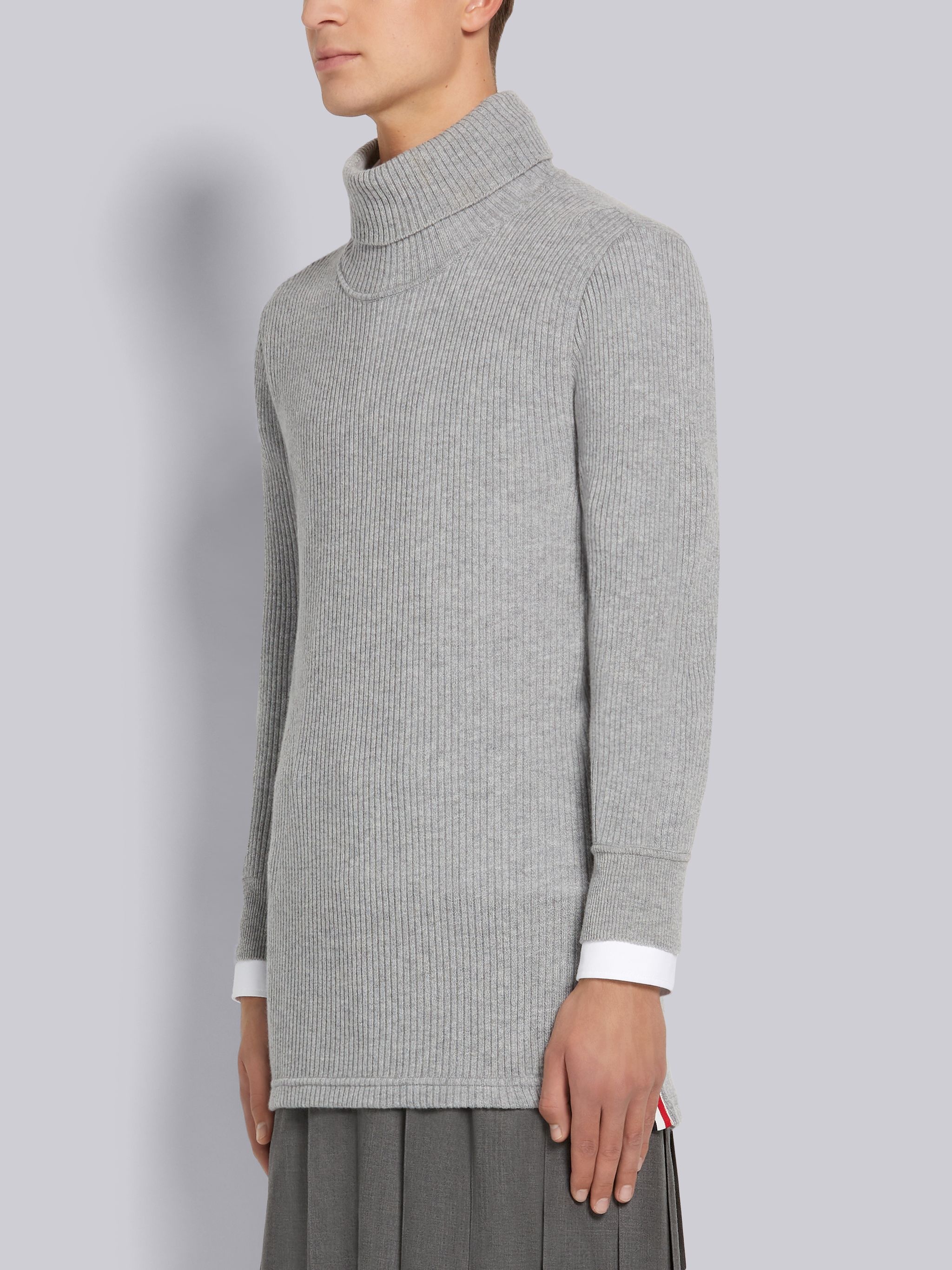 Light Grey 2x2 Cashmere Rib Long Sleeve Turtleneck - 2