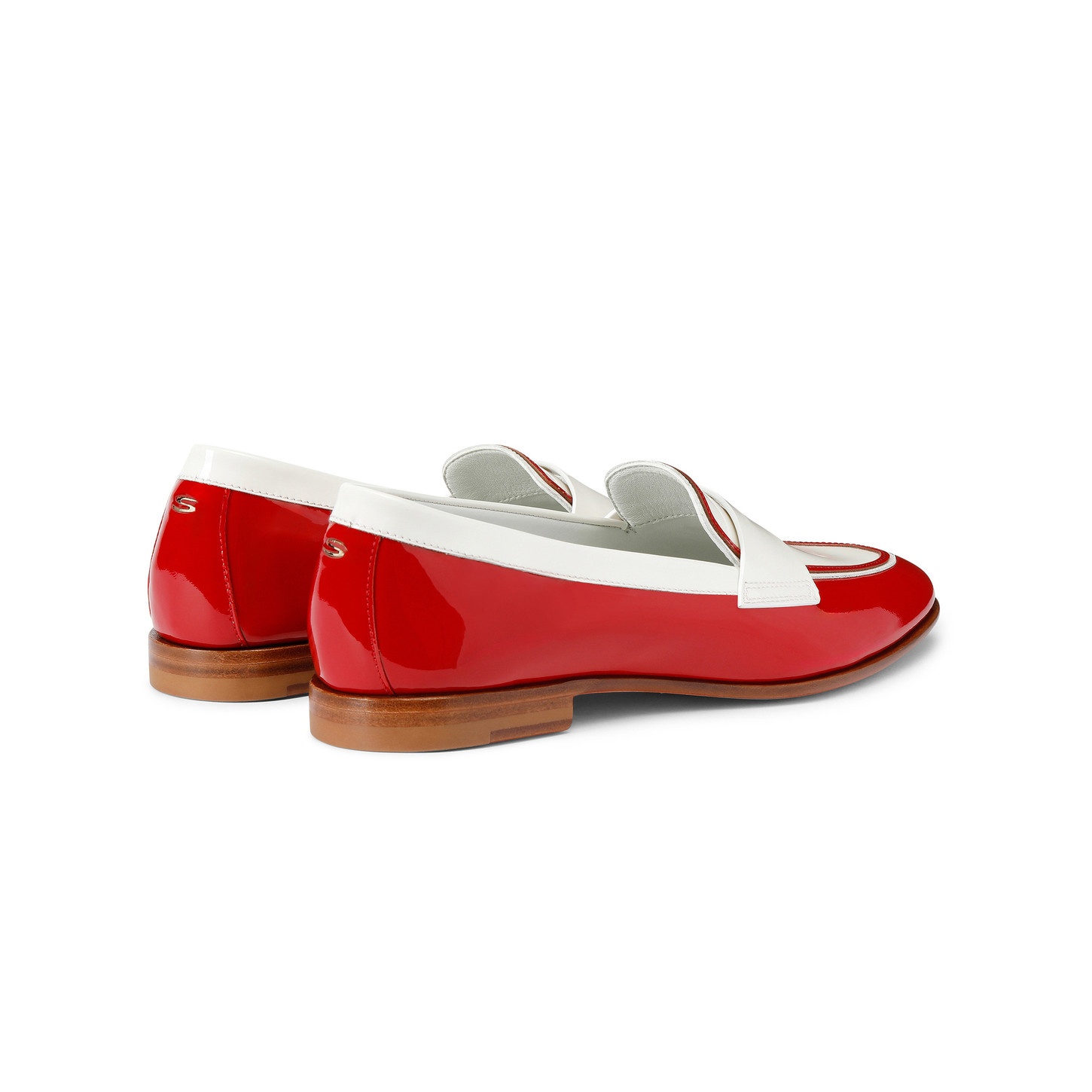 Women's red and white patent leather penny loafer - 4