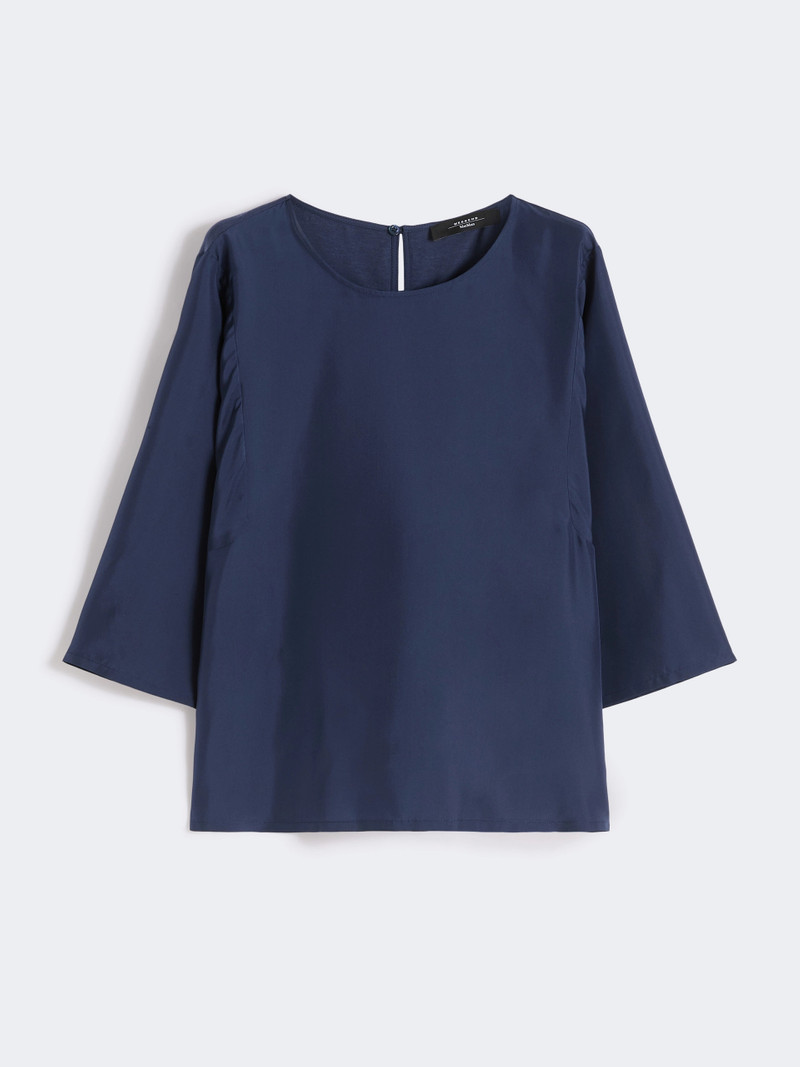 FASTOSO Habotai silk and jersey blouse - NAVY 1