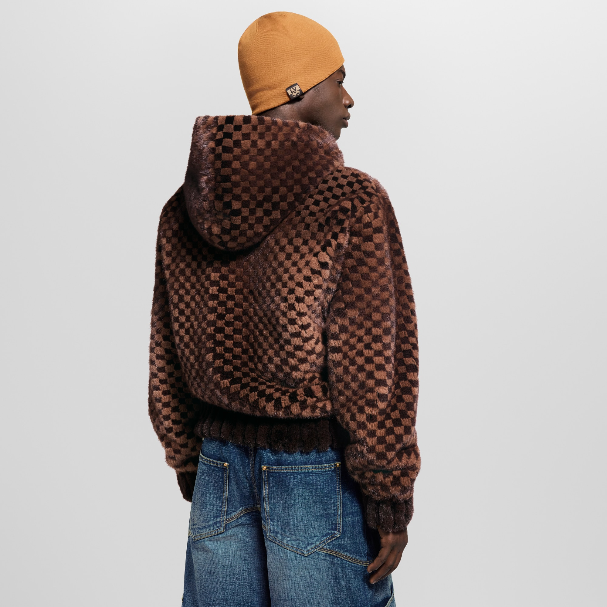 Damier Intarsia Zipped Mink Hoodie - 4