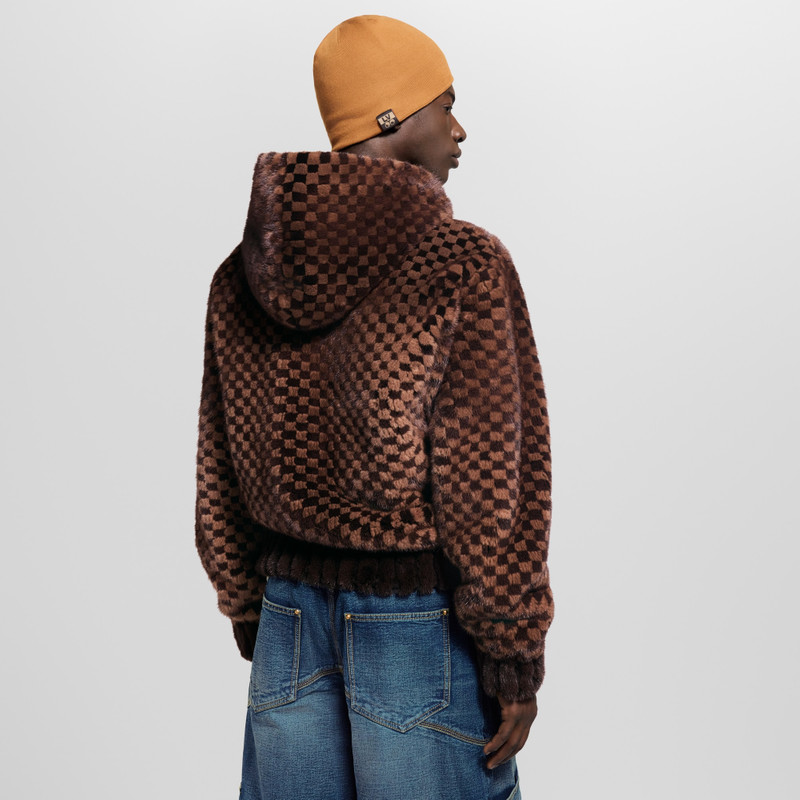 Damier Intarsia Zipped Mink Hoodie 4