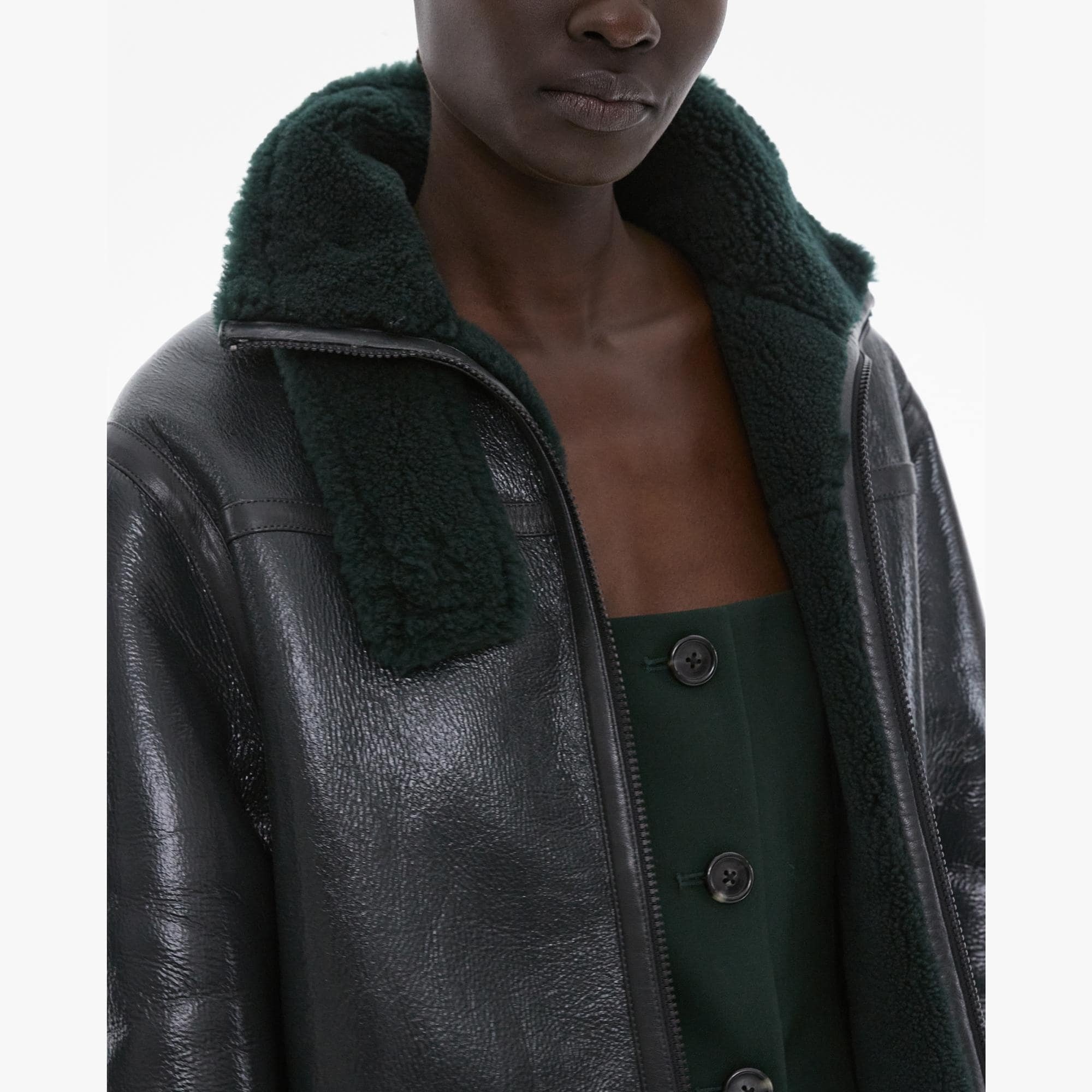 PATENT LEATHER SHEARLING COAT - 8