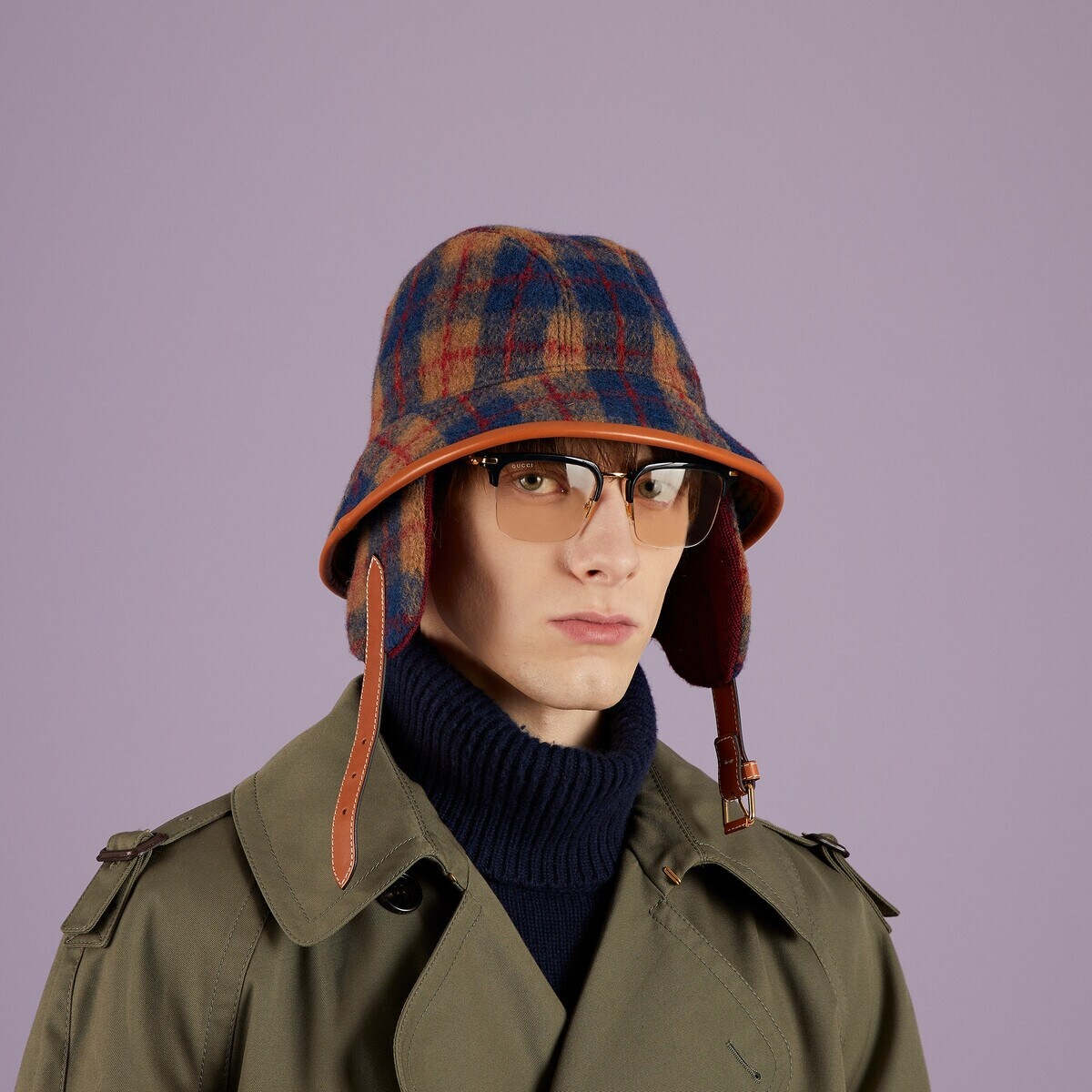 Check wool blend hat with ear flaps - 3