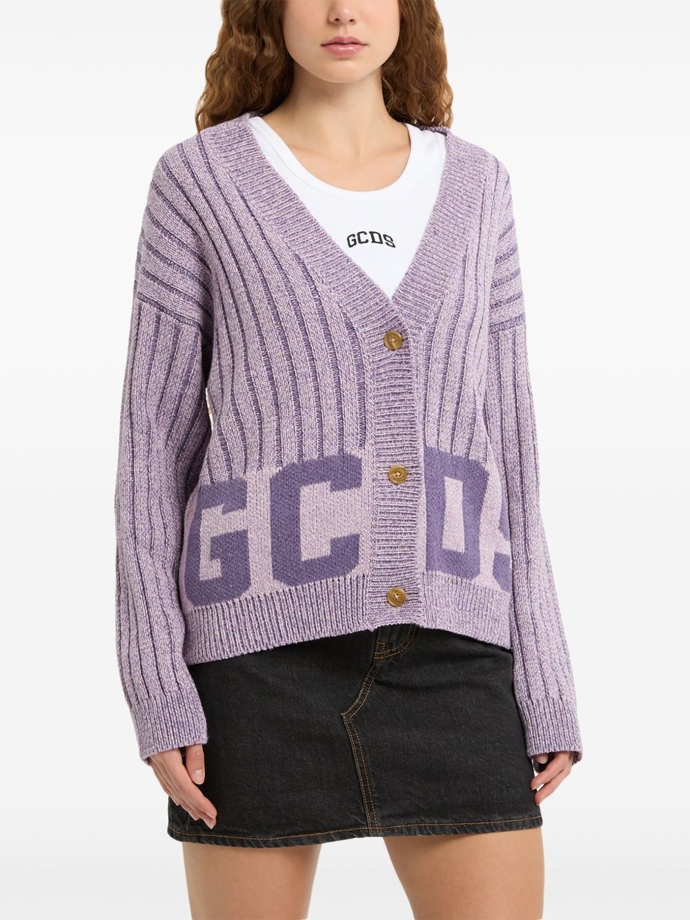 intarsia-knit logo cardigan - 4