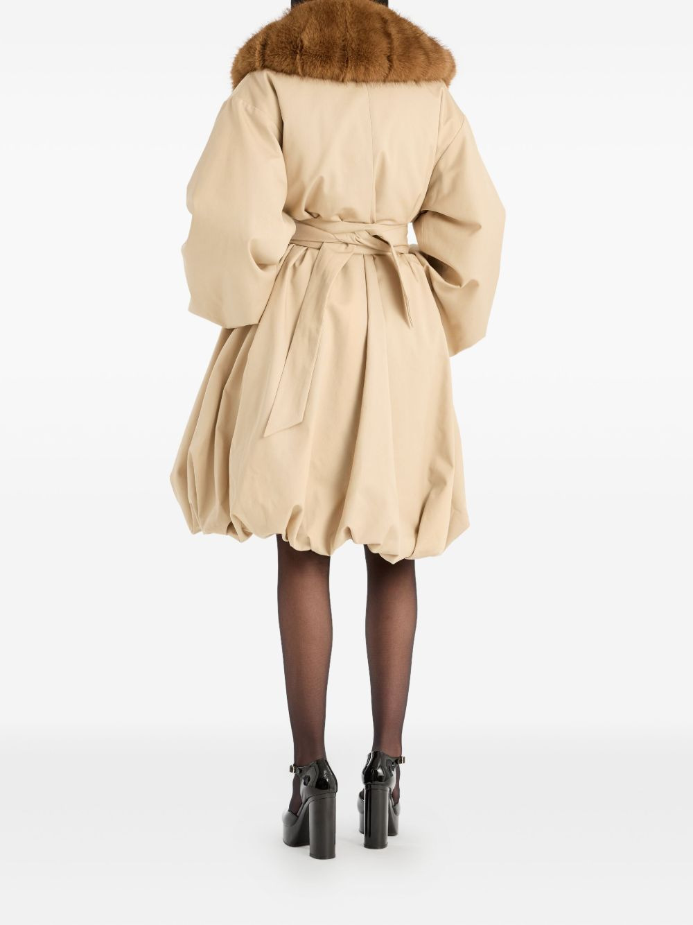 faux-fur-collar balloon-hem coat - 3