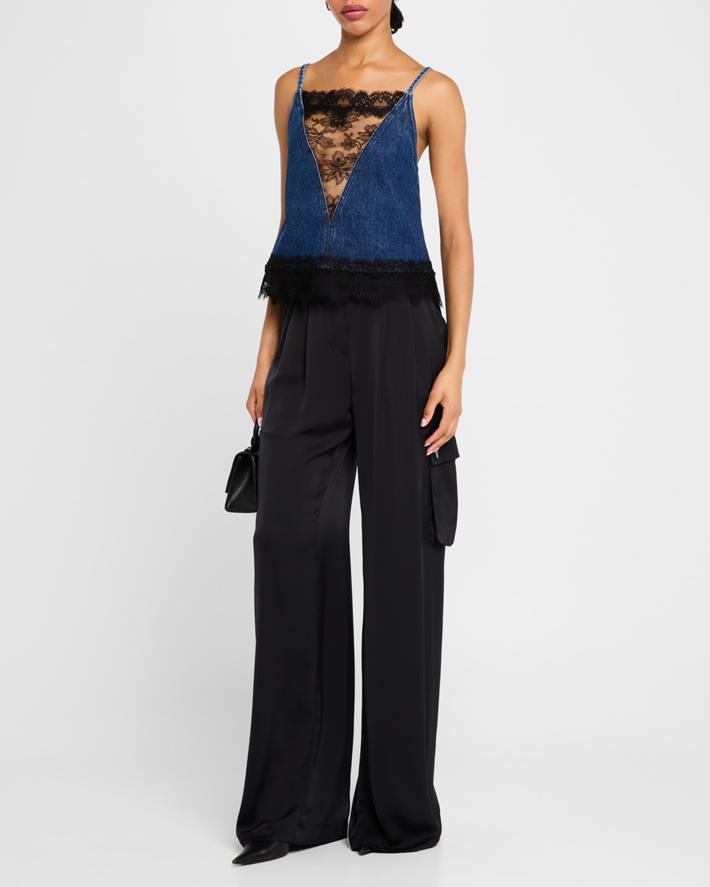 20s Lace and Denim Slip Top - 1