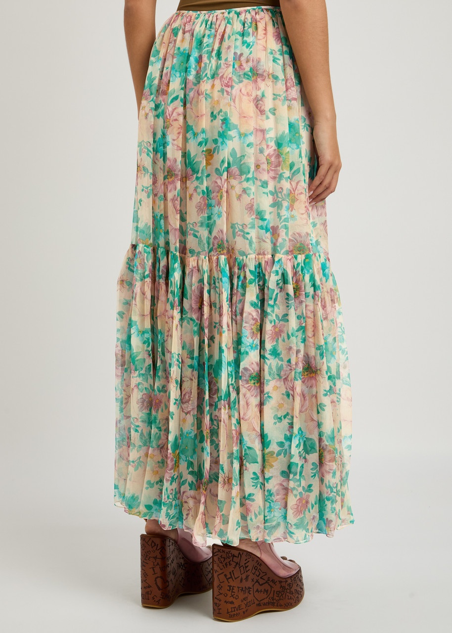 Chloe Floral Printed Silk-chiffon Maxi Skirt - 3