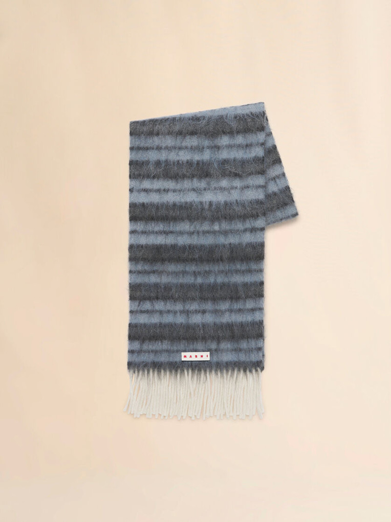BLUE WOOL AND MOHAIR SCARF WITH STRIPED PATTERN 1