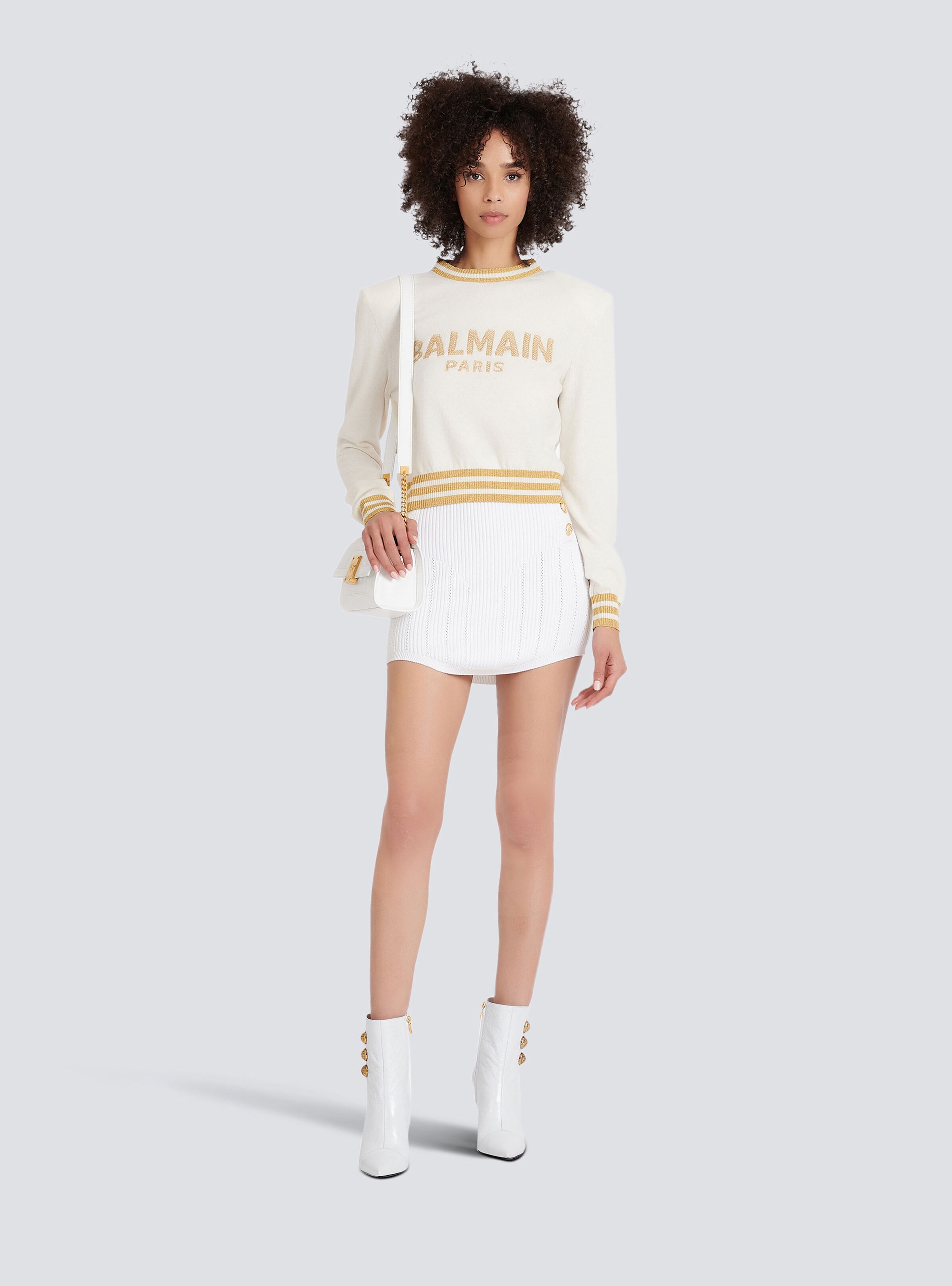 Cropped wool sweatshirt with gold Balmain logo - 2