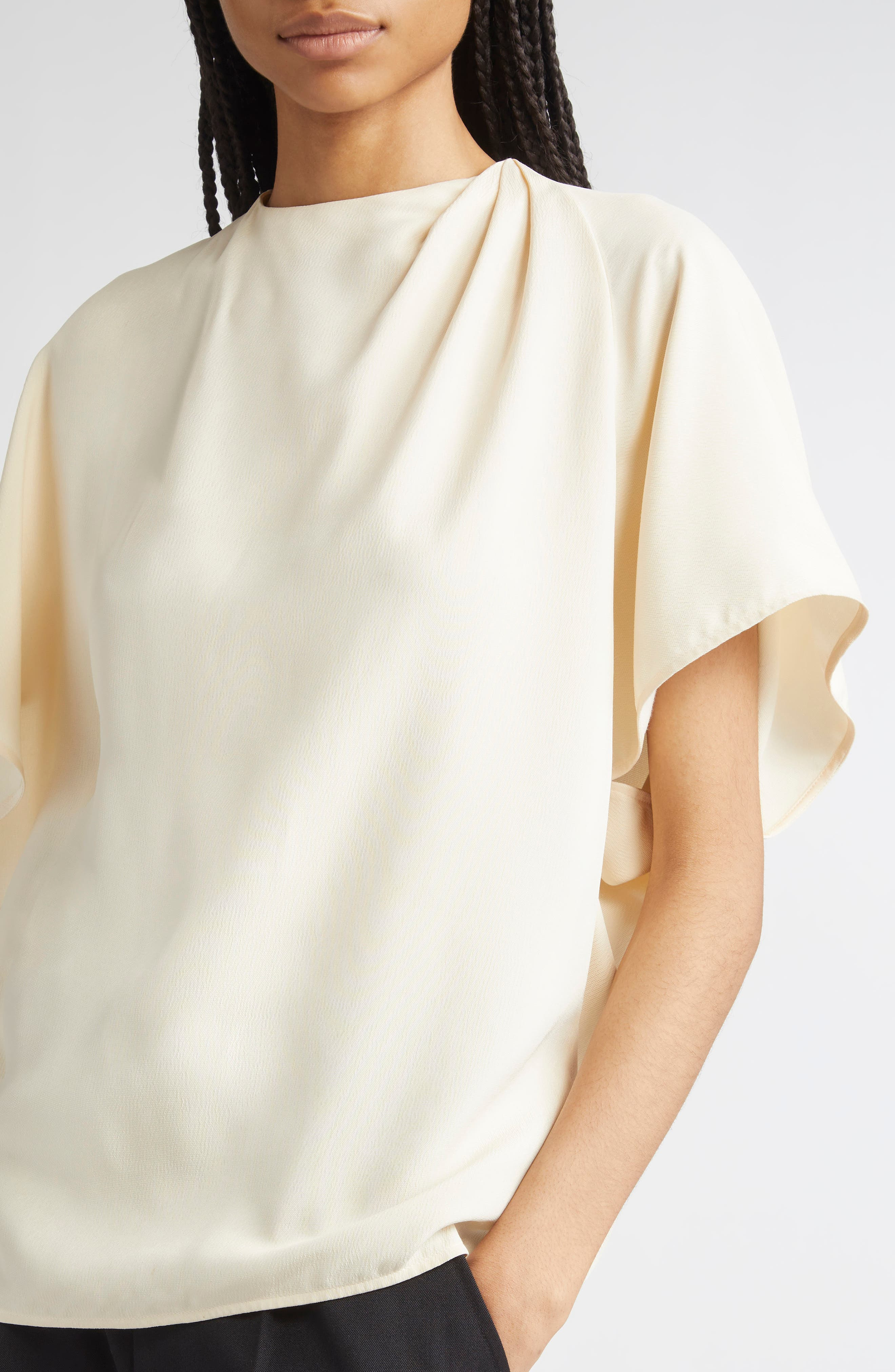 Proenza Schouler Etta Hammered Viscose Asymmetric Sleeve Top in Champagne at Nordstrom - 4
