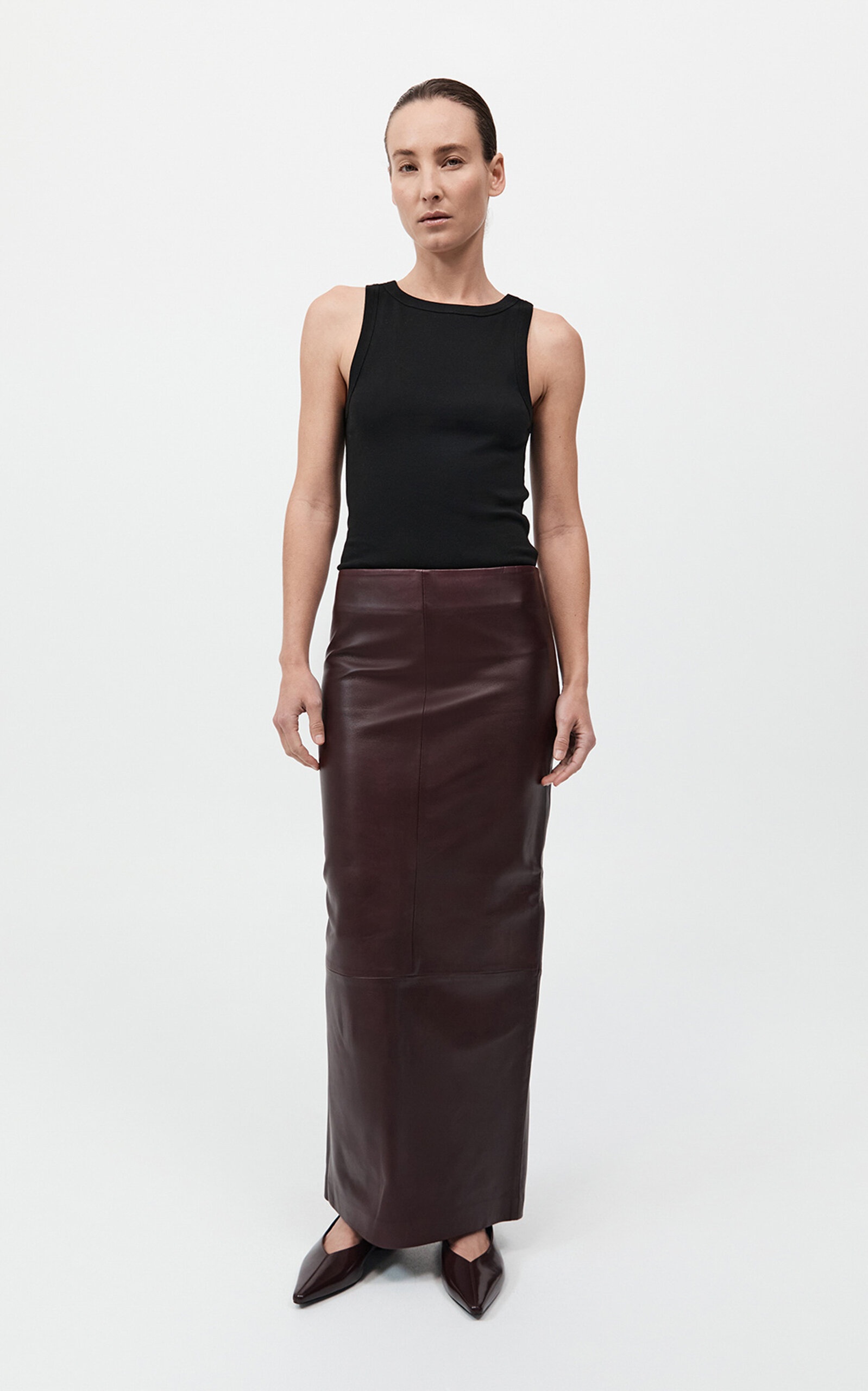 Leather Column Skirt red - 2