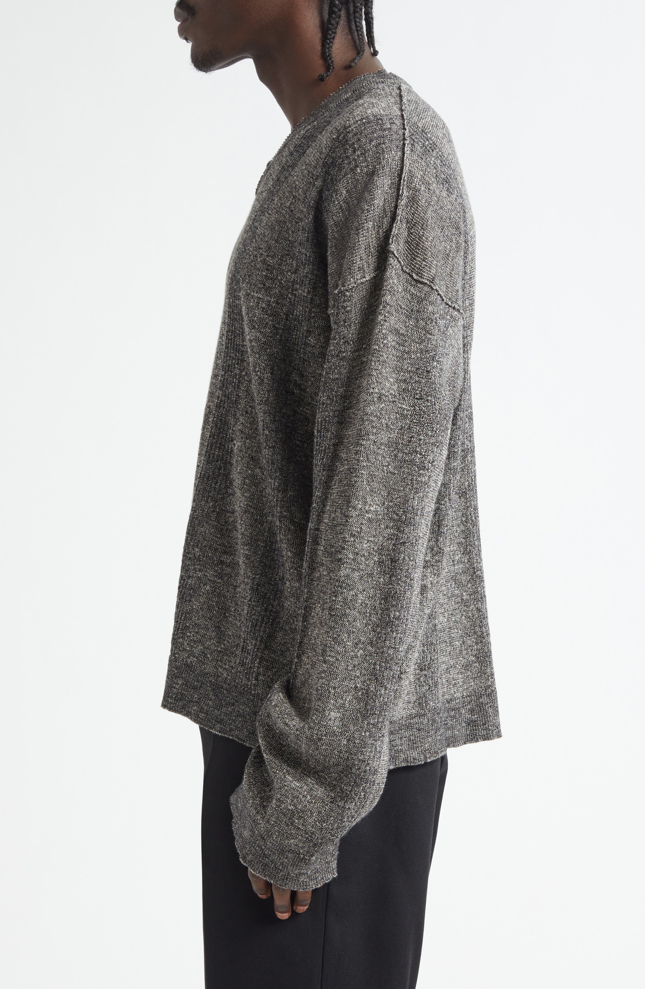 Maison Margiela Linen & Cotton Blend V-Neck Sweater in Black at Nordstrom - 3