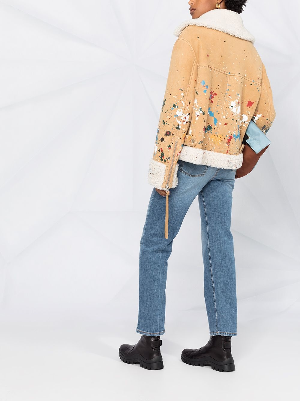 shearling lining paint splatter jacket - 6