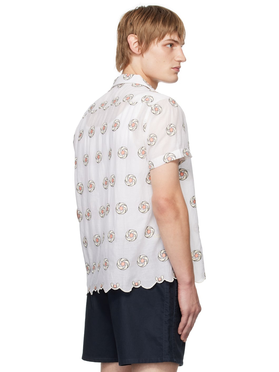 White Floral Aperture Short Sleeve Shirt - 3