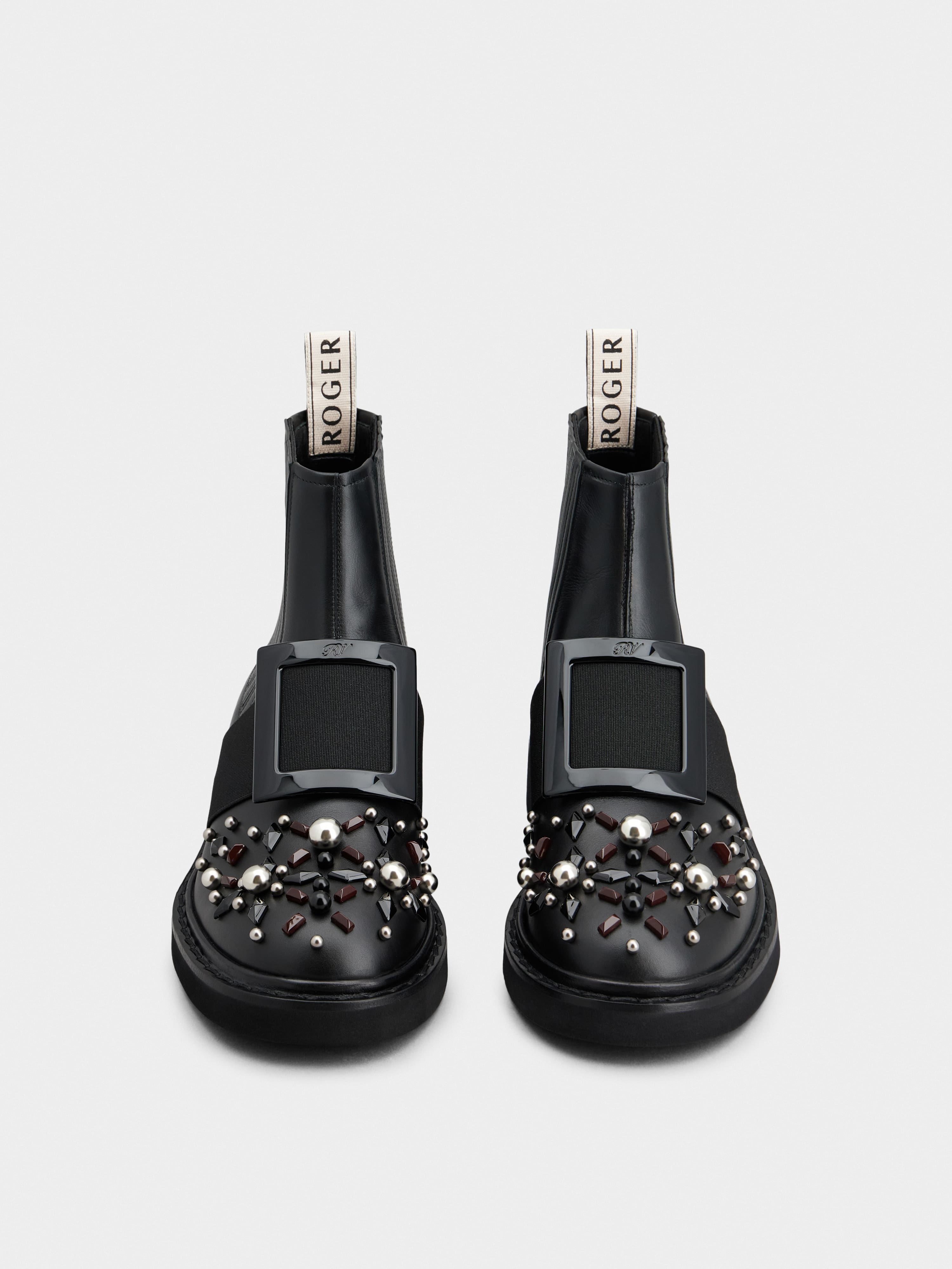 Viv' Rangers Studs Lacquered Buckle Chelsea Ankle Boots in Leather - 7