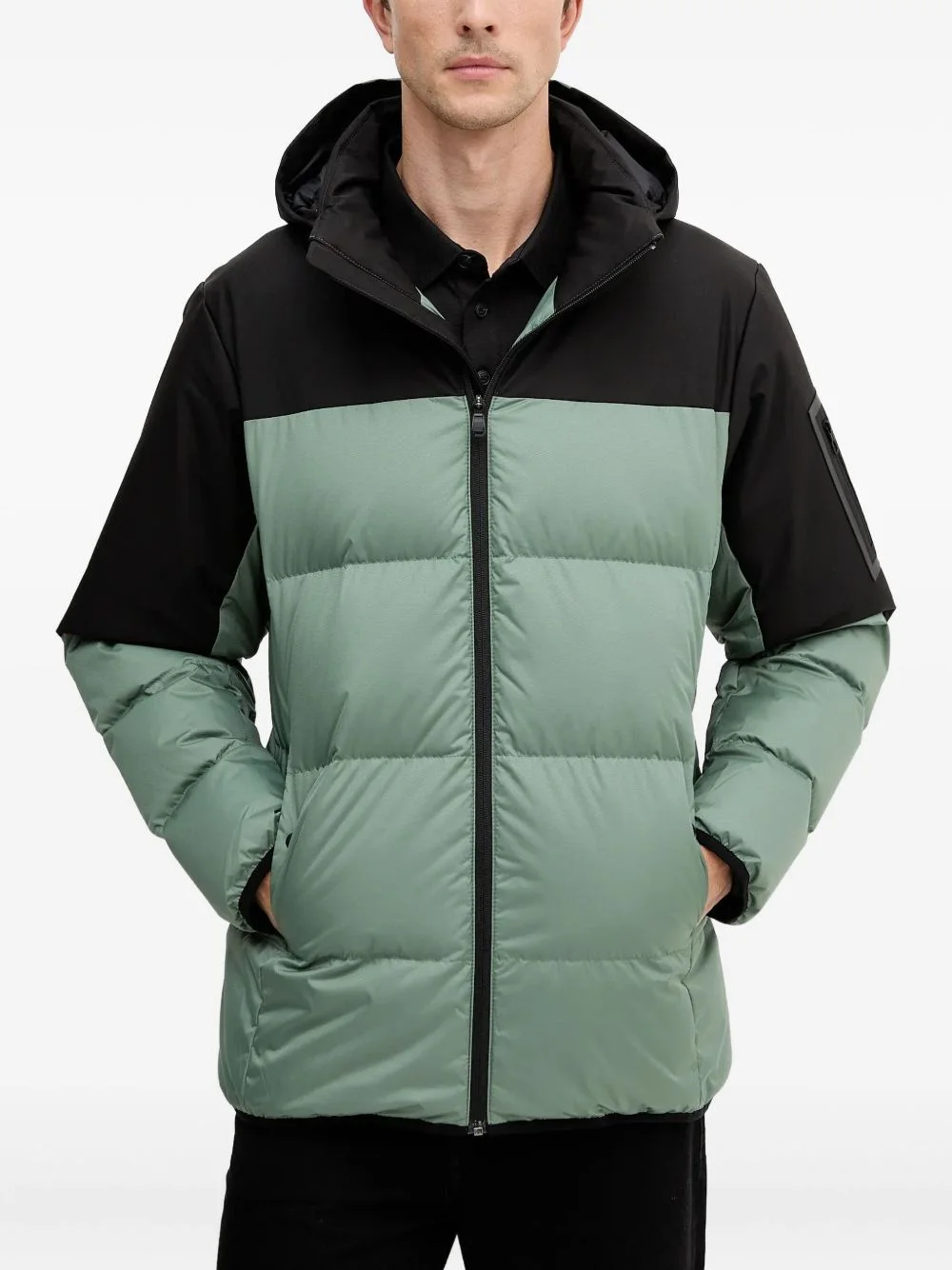 hooded panelled padded jacket - 1