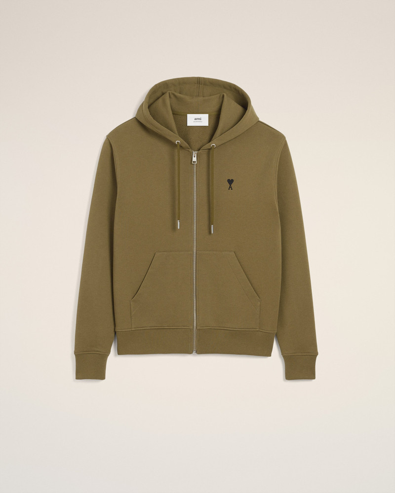 GREEN COTTON ZIPPED AMI DE COEUR HOODIE 1