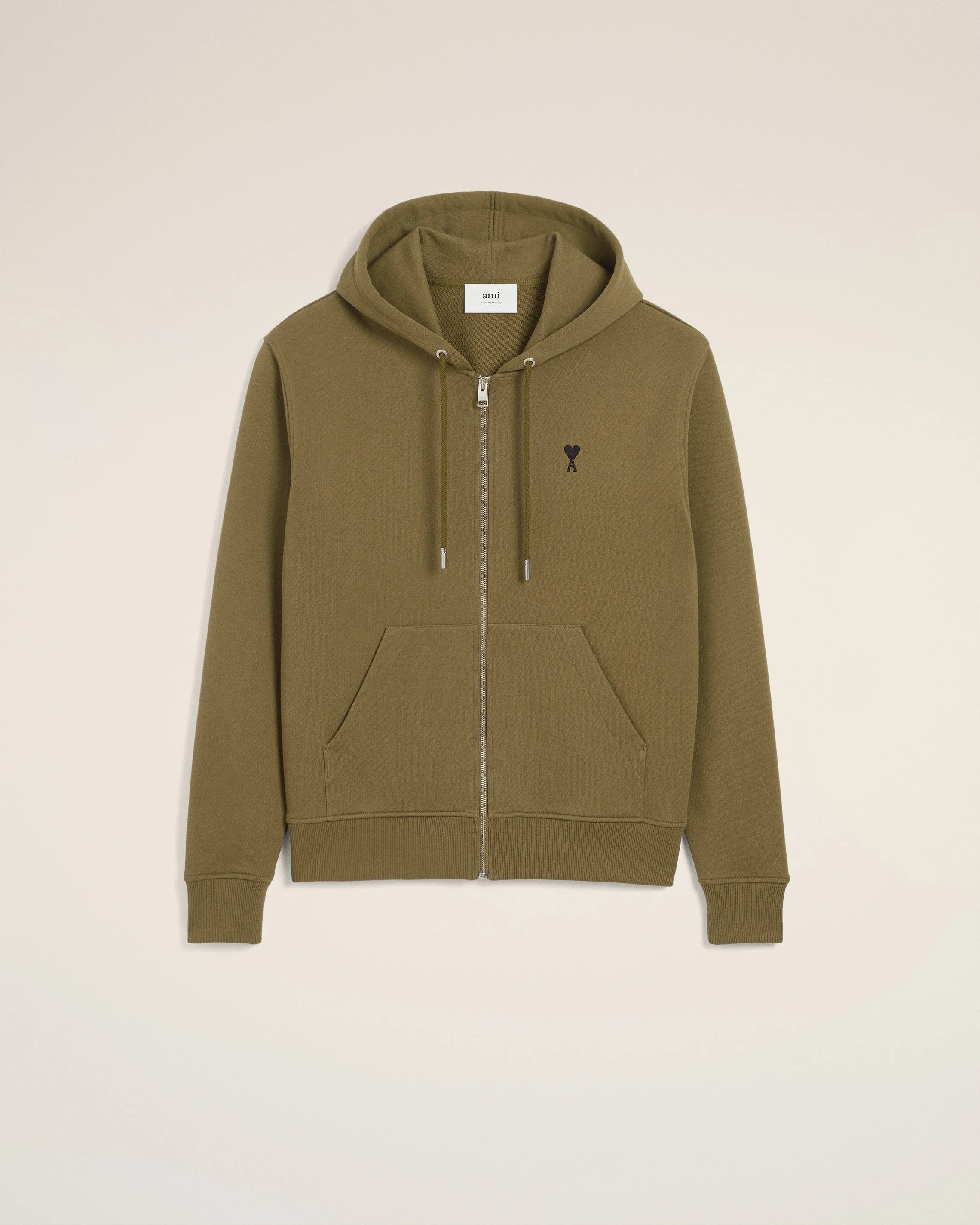 GREEN COTTON ZIPPED AMI DE COEUR HOODIE - 1
