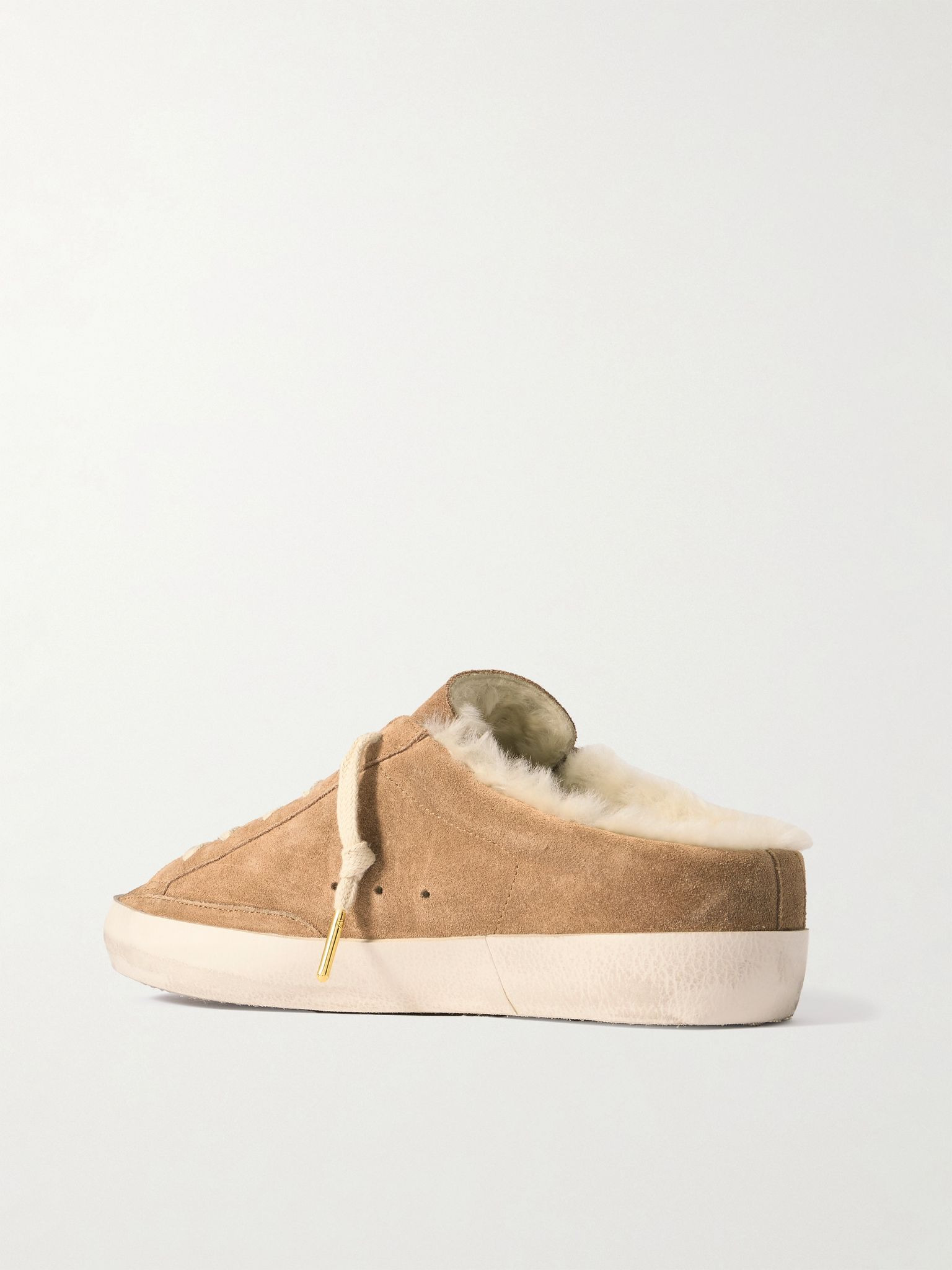 Super-Star Sabot distressed shearling-lined suede slip-on sneakers Beige - 3