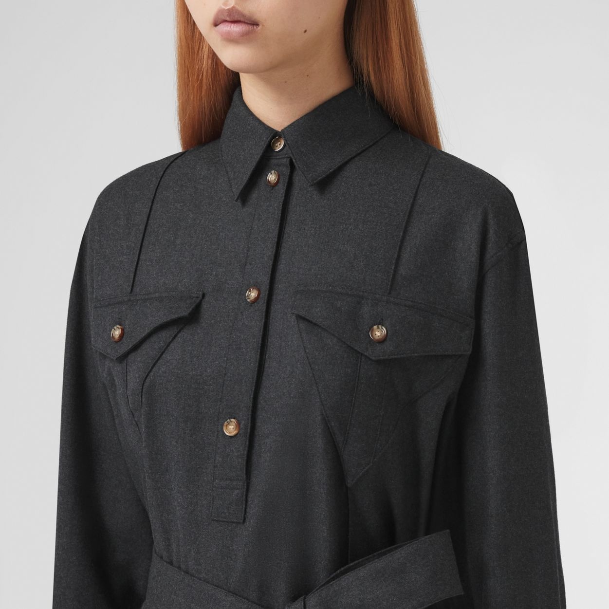 Logo Appliqué Wool Tie-waist Shirt Dress - 3